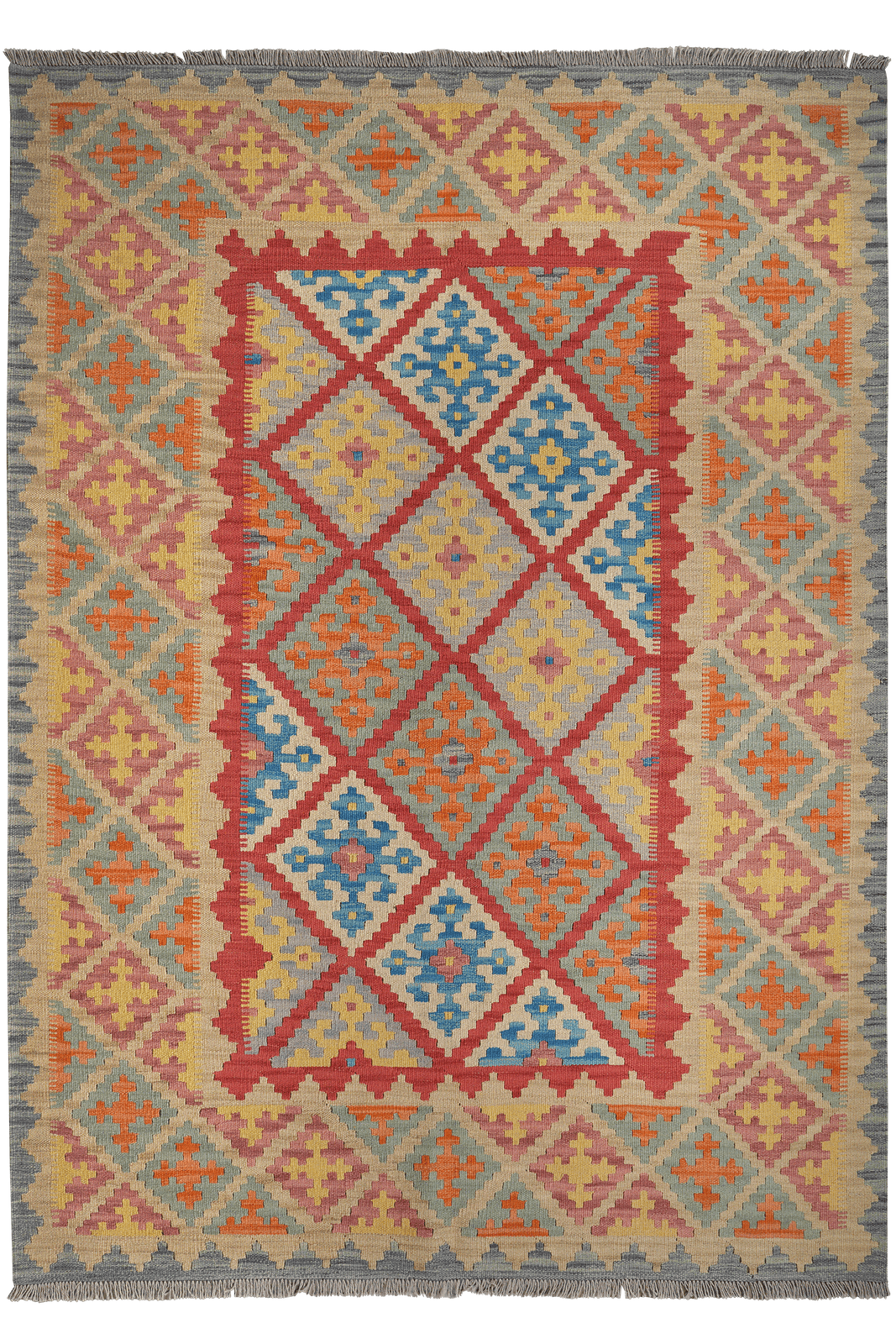 Kelim Gashgai — Handmade, 175x245 cm, Red, 100% Virgin Wool | Main view