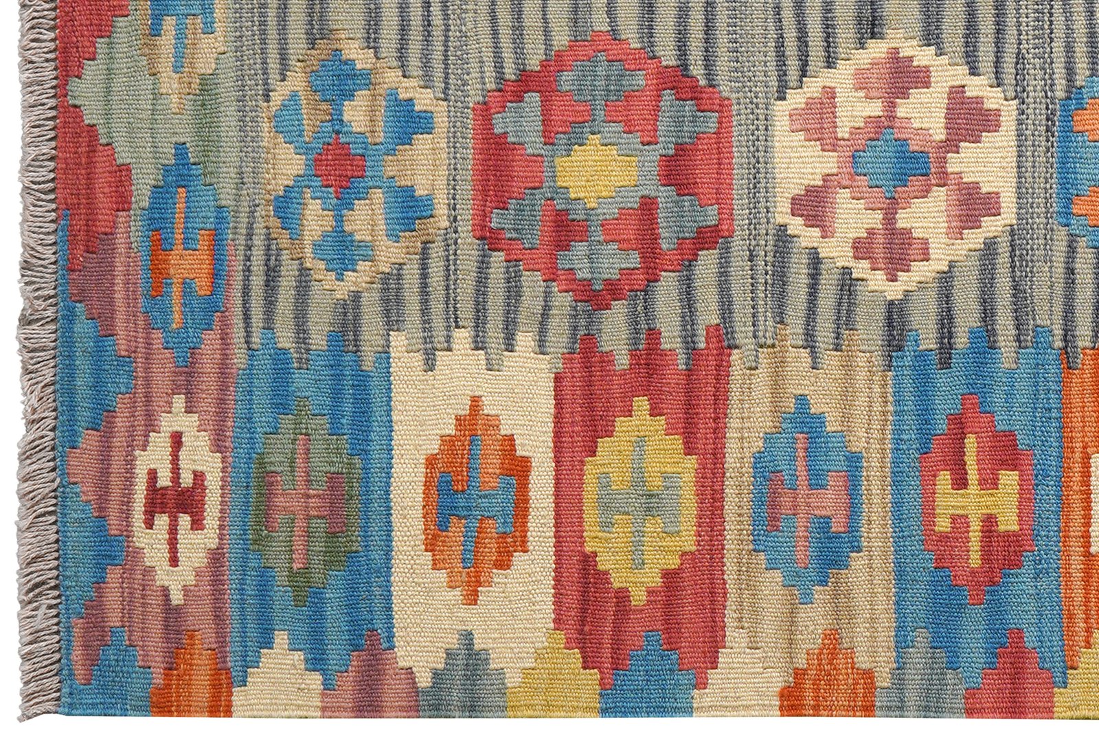 Kelim Gashgai — Handmade, 100x146 cm, Grey, 100% Virgin Wool | View 3
