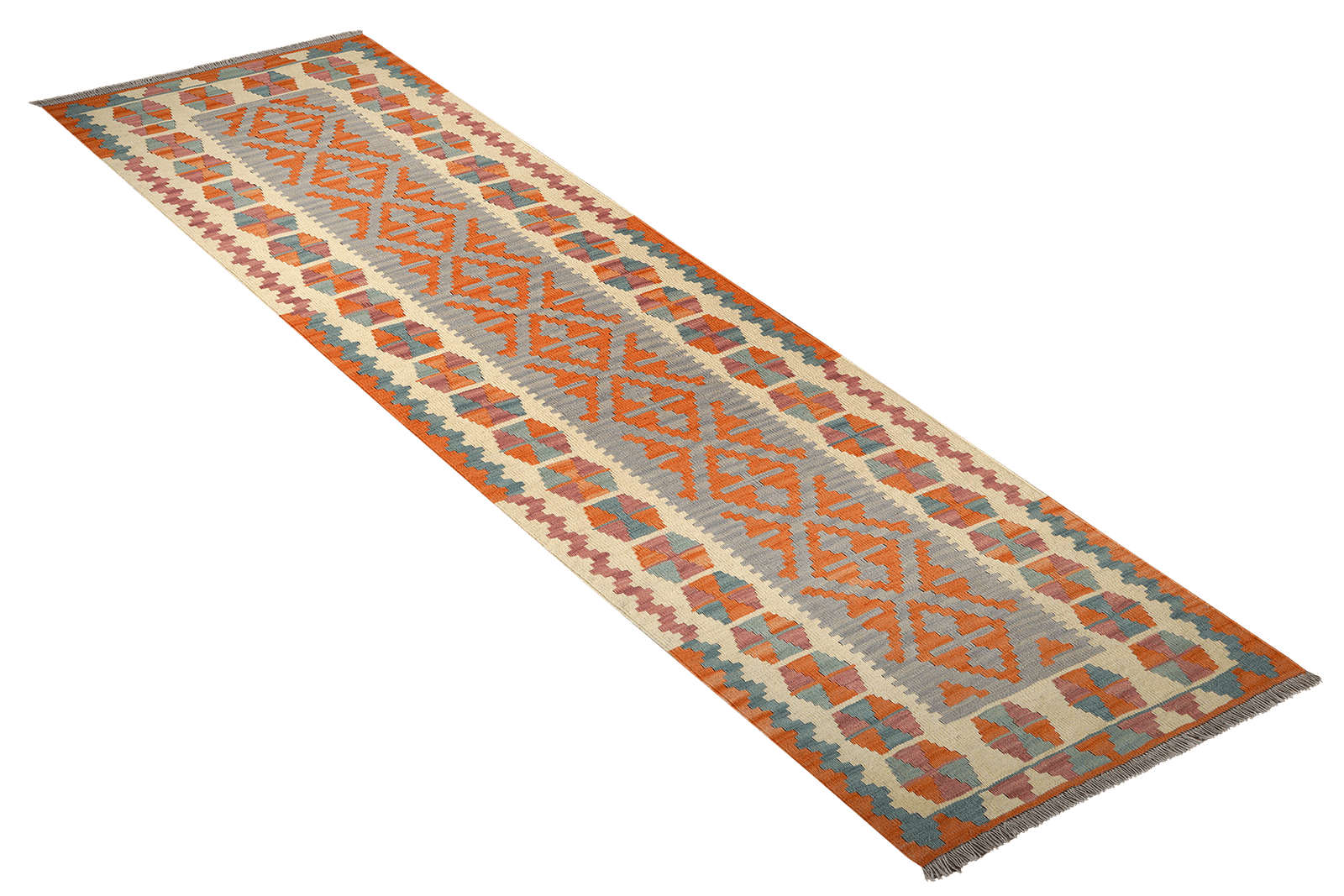 Kelim Gashgai — Handmade, 85x295 cm, Grey, 100% Virgin Wool | View 4
