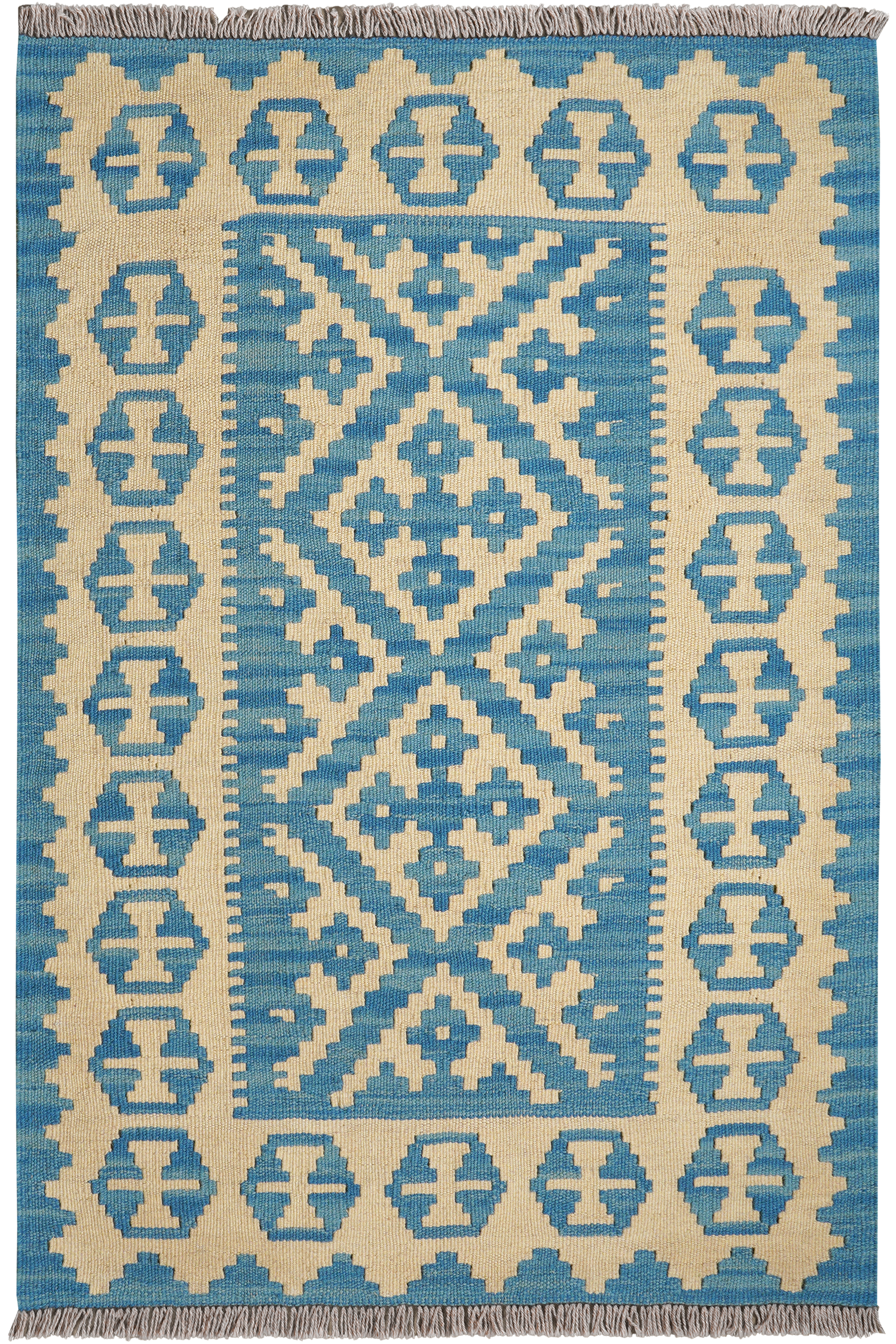 Kelim Gashgai — Handgefertigt, 125x84 cm, Blau, 100% Virgin Wool | Main view