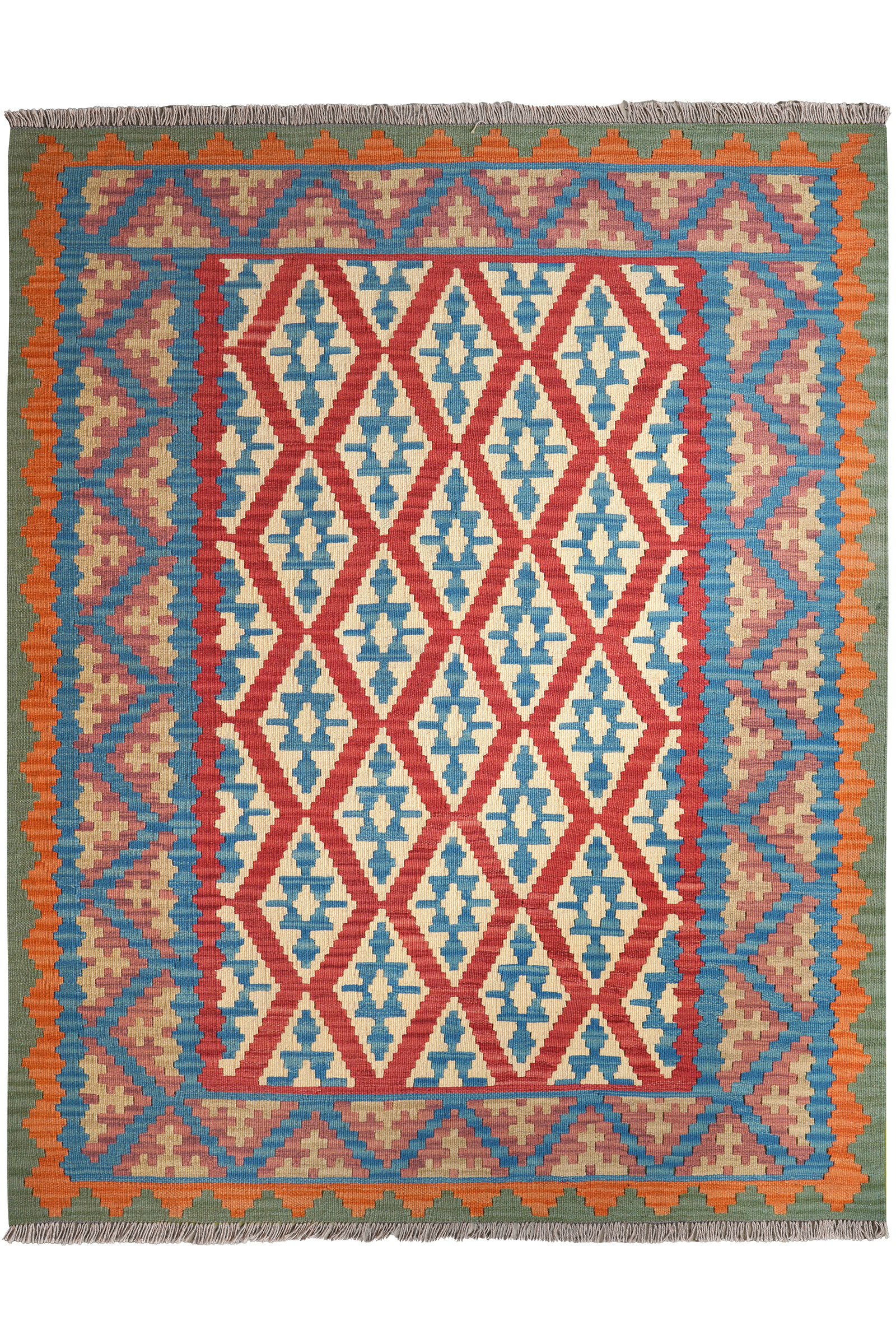 Kelim Gashgai — Handgefertigt, 201x158 cm, Blau, 100% Virgin Wool | Main view