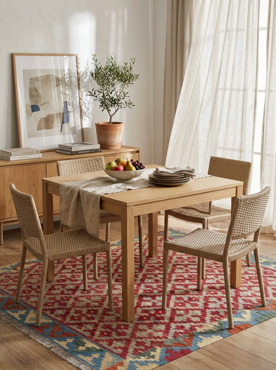 Kelim Gashgai — Handgefertigt, 163x159 cm, Blau, 100% Virgin Wool | Detail view