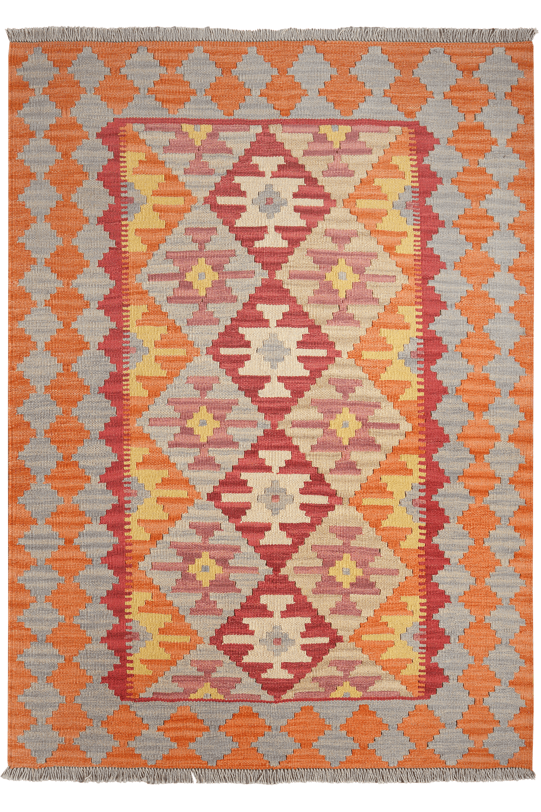 Kelim Gashgai — Handmade, 129x182 cm, Orange, 100% Virgin Wool | Main view
