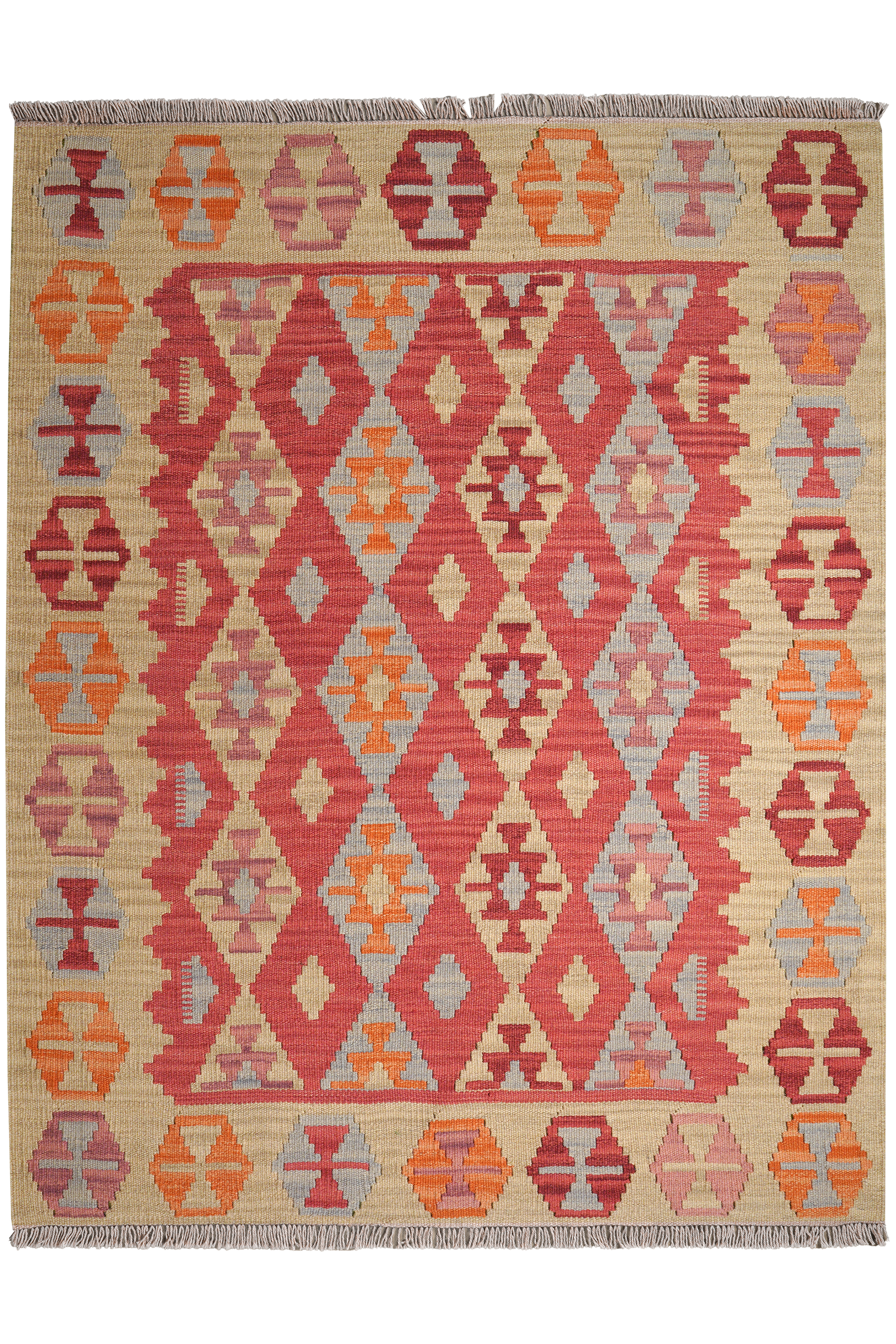 Kelim Gashgai — Handgefertigt, 171x133 cm, Beige, 100% Virgin Wool | Main view