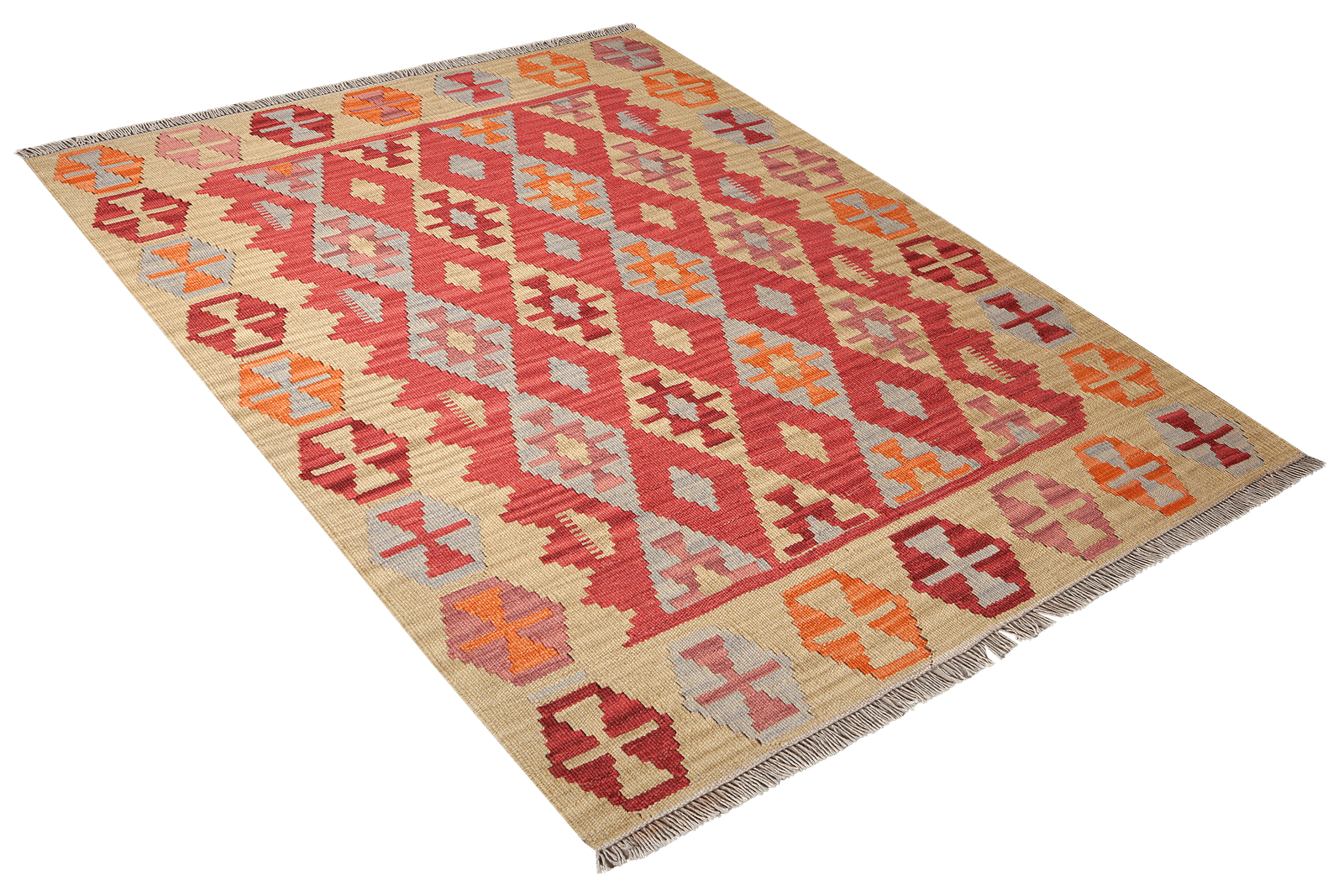 Kelim Gashgai — Handmade, 133x171 cm, Red, 100% Virgin Wool | View 4