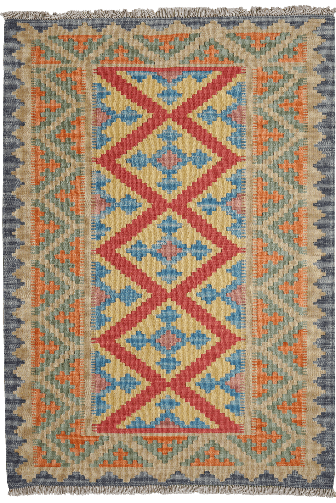 Kelim Gashgai — Handmade, 100x144 cm, Red, 100% Virgin Wool | Main view