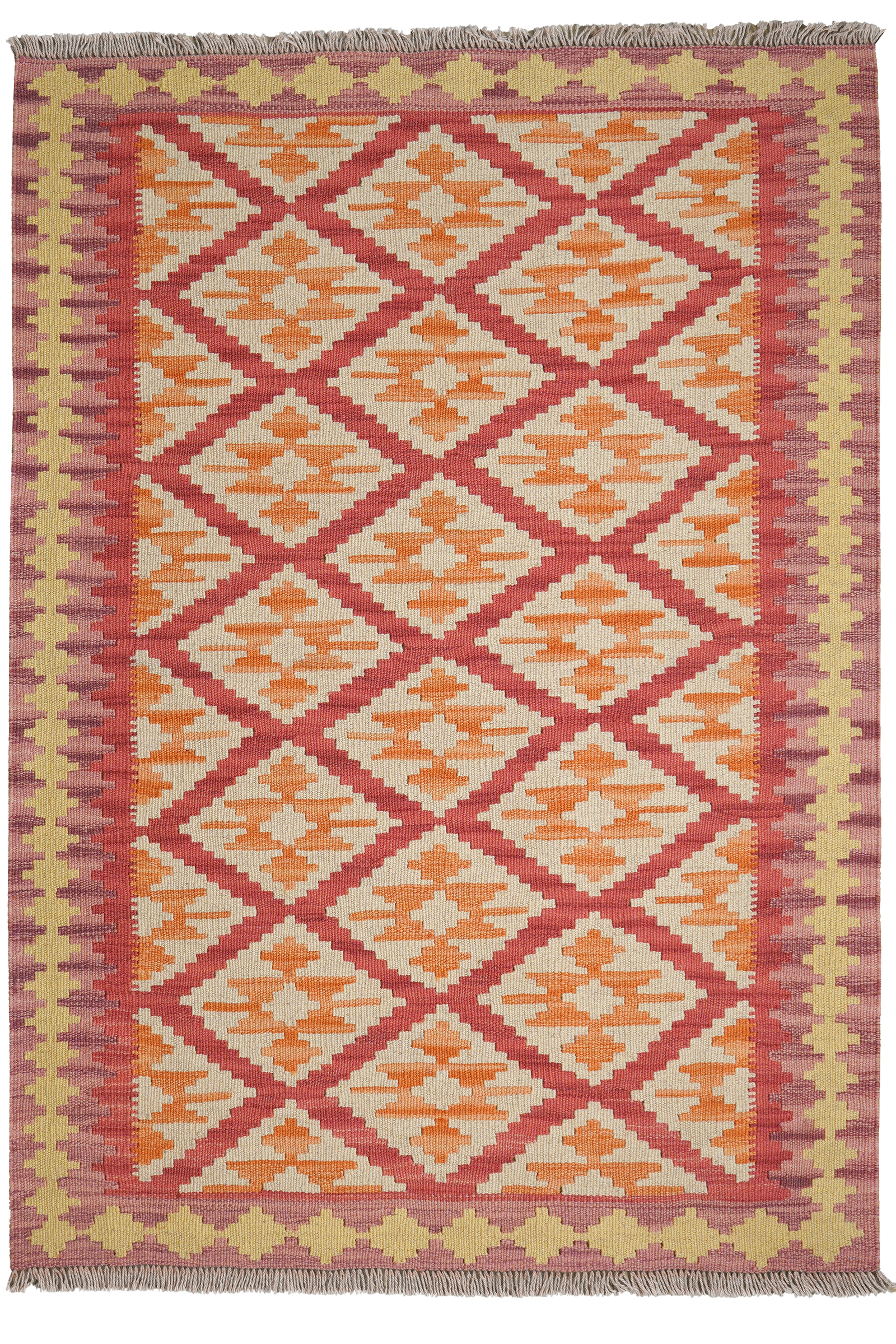 Kelim Gashgai — Handgefertigt, 147x102 cm, Rosa, 100% Virgin Wool | Main view