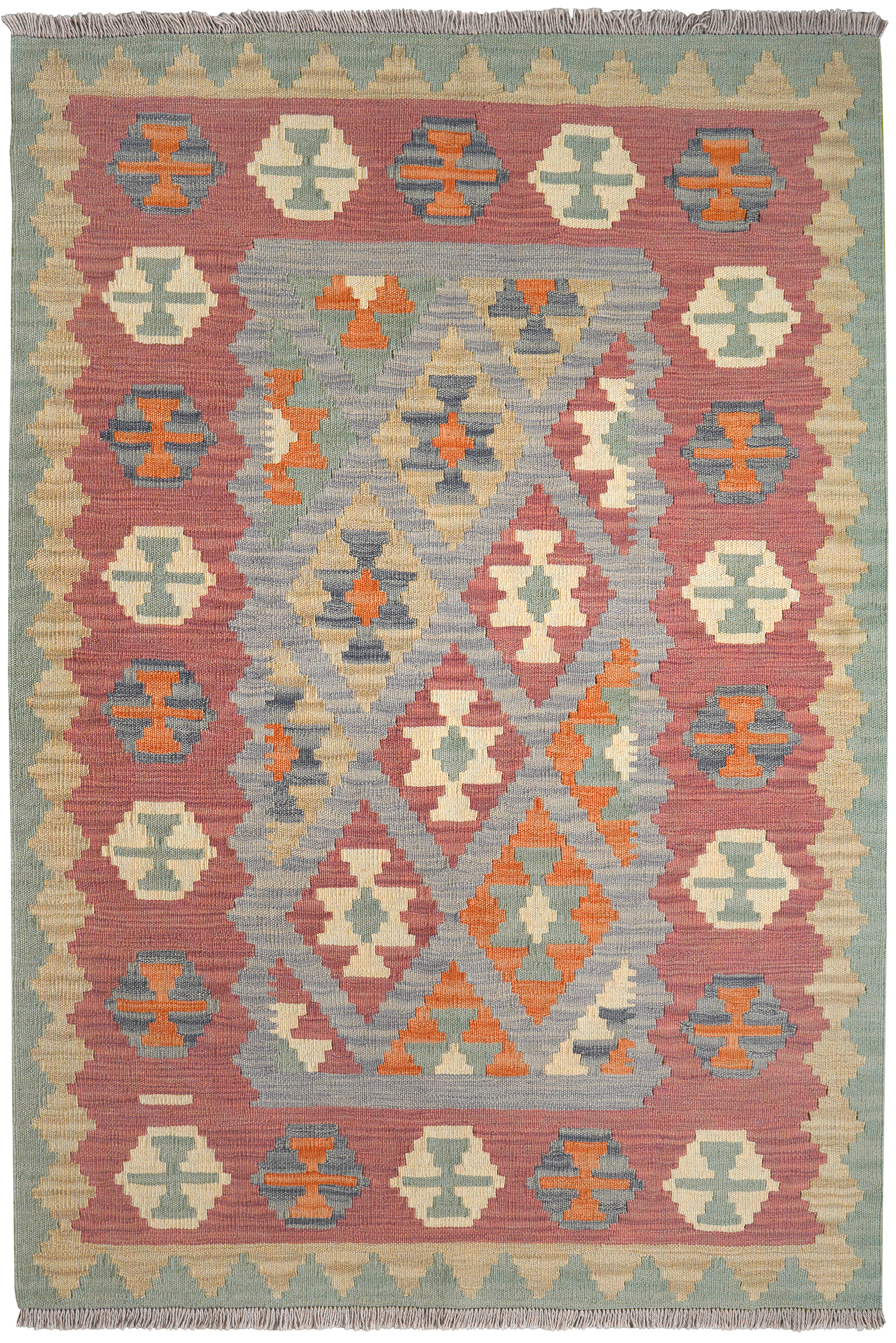 Kelim Gashgai — Handgefertigt, 184x127 cm, Rosa, 100% Virgin Wool | Main view