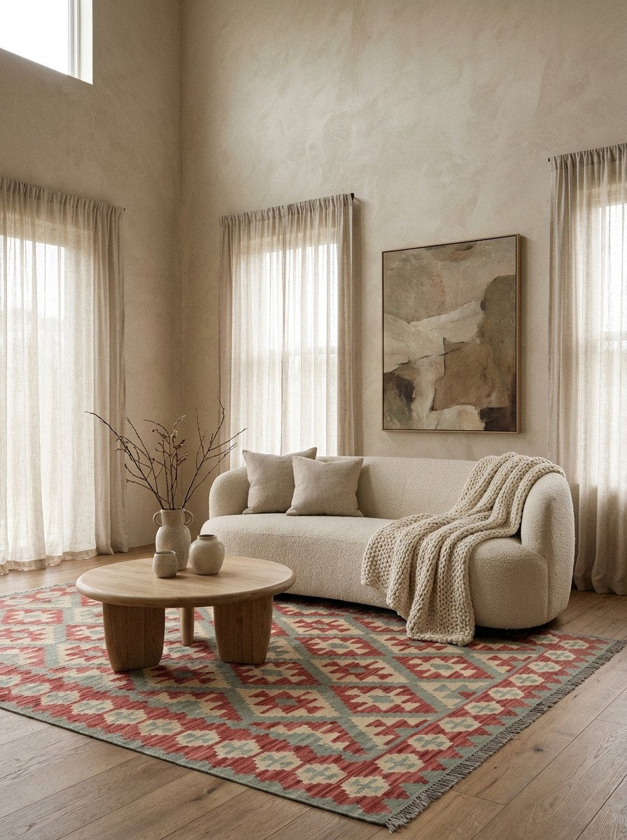 Kelim Gashgai — Handgefertigt, 250x179 cm, Rot, 100% Virgin Wool | Detail view