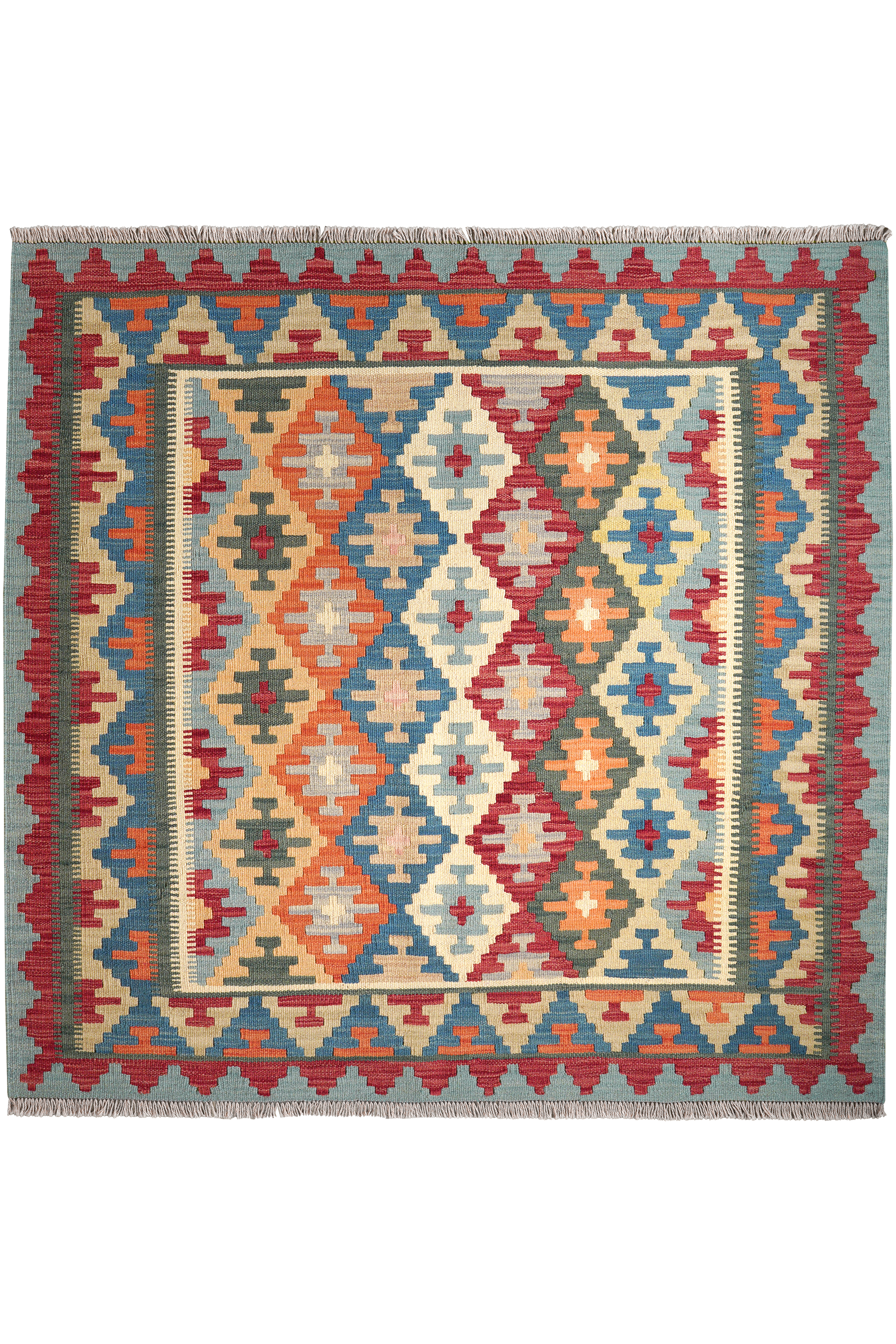 Kelim Gashgai — Handmade, 158x152 cm, Green, 100% Virgin Wool | Main view