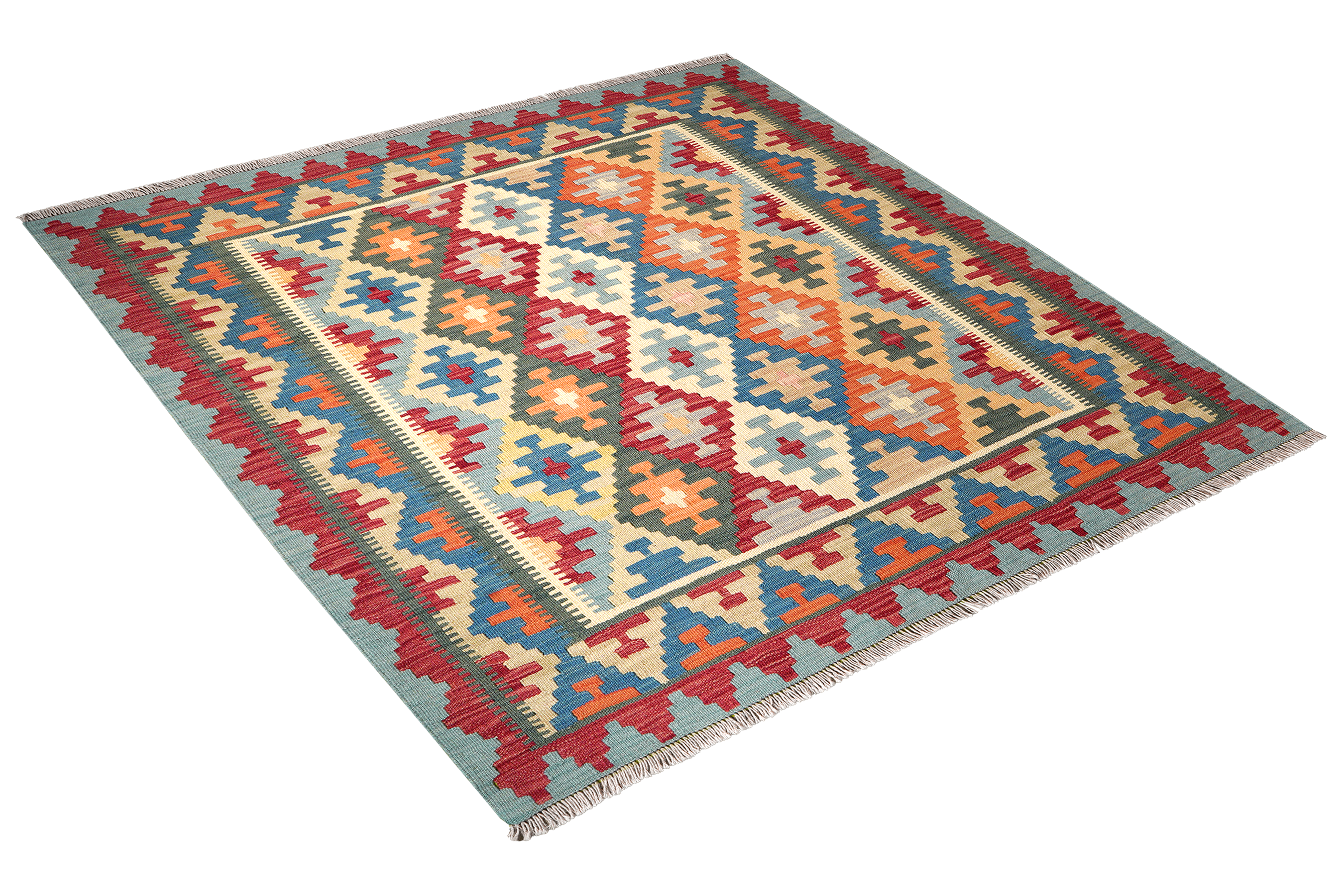 Kelim Gashgai — Handmade, 158x152 cm, Green, 100% Virgin Wool | View 4