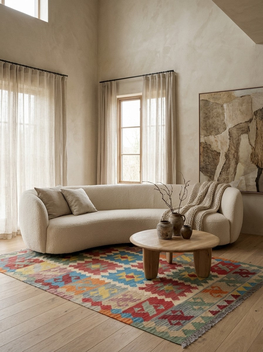 Kelim Gashgai — Handmade, 173x238 cm, Beige, 100% Virgin Wool | Detail view