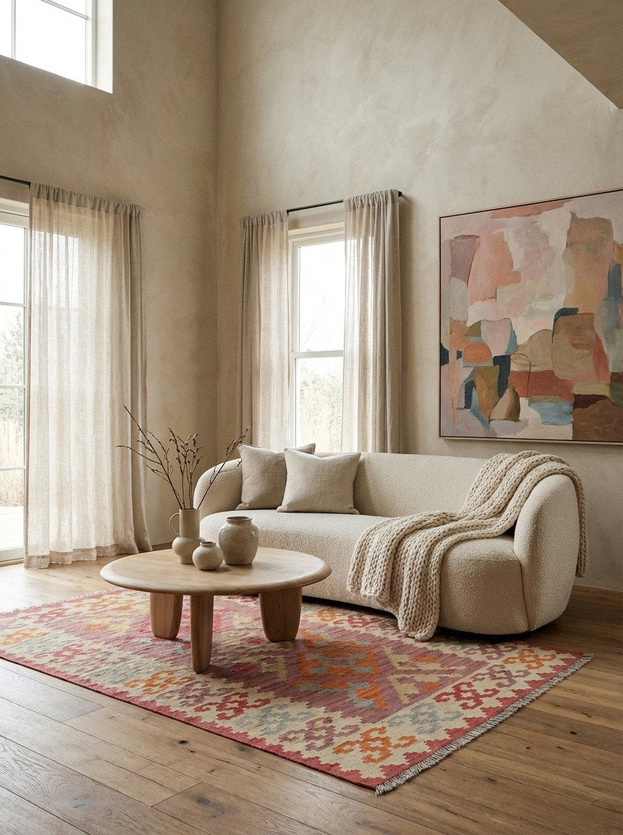 Kelim Gashgai — Handgefertigt, 173x118 cm, Beige, 100% Virgin Wool | Detail view