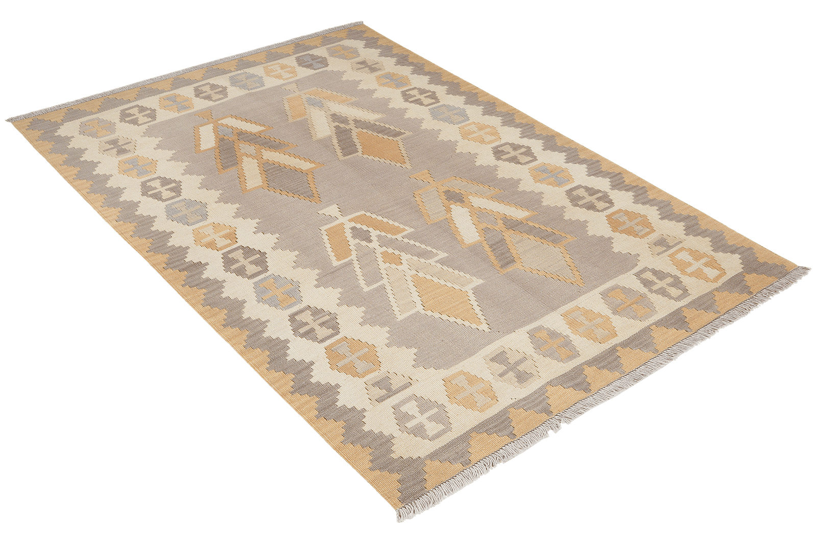 Kelim Gashgai — Handmade, 124x173 cm, Grey, 100% Virgin Wool | View 4