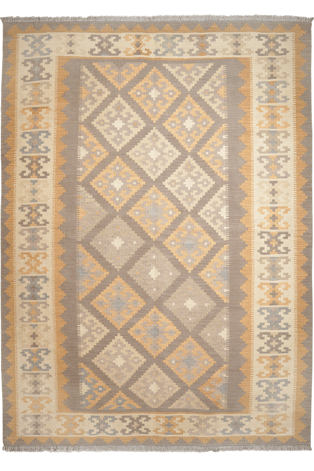 Kelim Gashgai — Handmade, 183x253 cm, Grey, 100% Virgin Wool | Main view