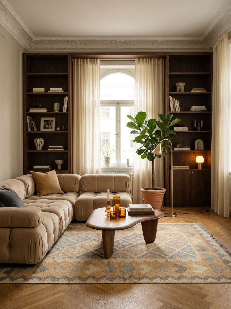 Kelim Gashgai — Handmade, 124x176 cm, Beige, 100% Virgin Wool | Back view