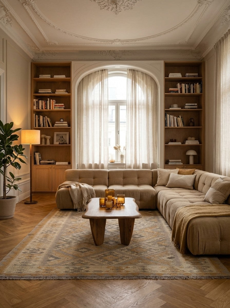 Kelim Gashgai — Handmade, 186x243 cm, Grey, 100% Virgin Wool | Back view