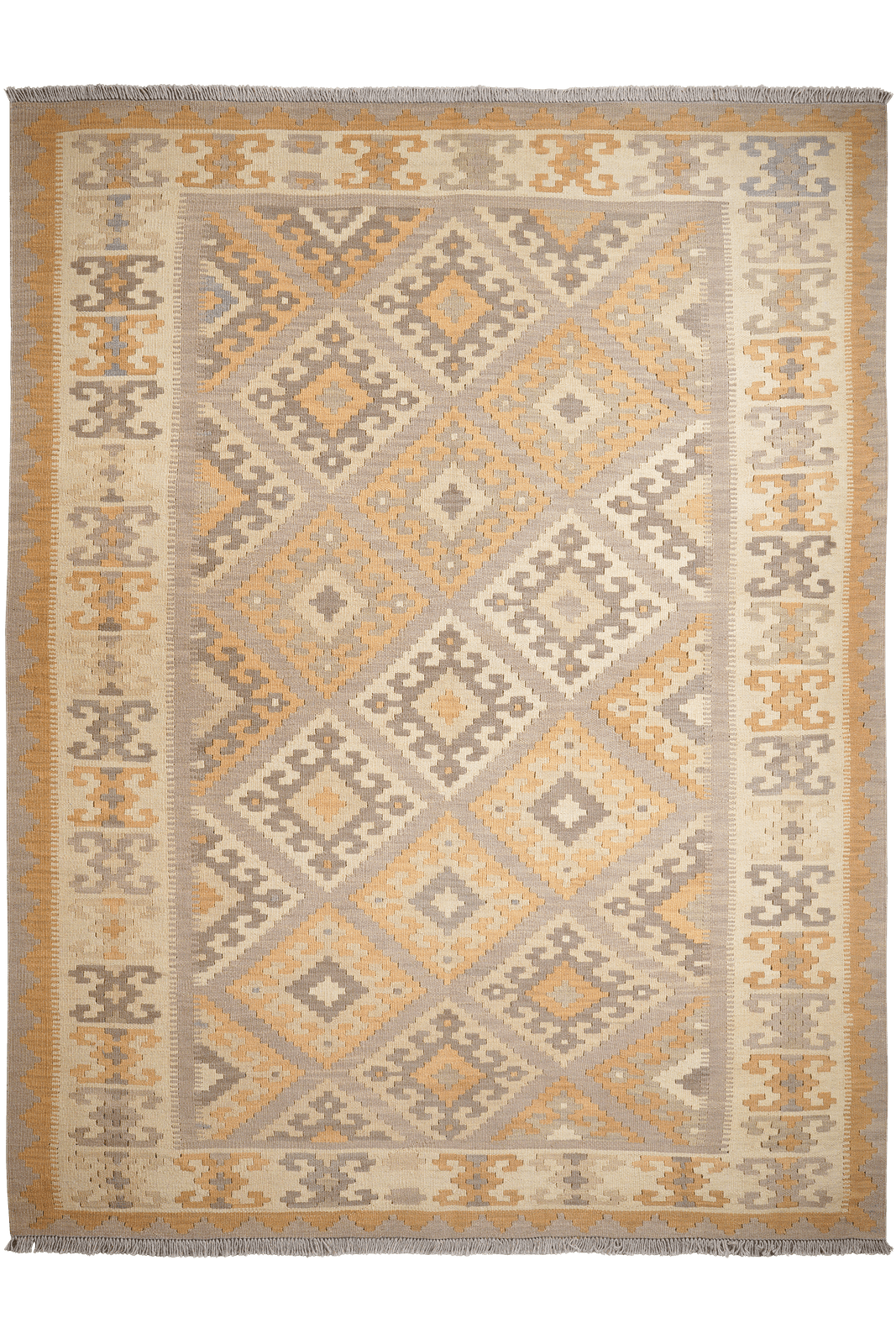 Kelim Gashgai — Handmade, 186x243 cm, Grey, 100% Virgin Wool | Main view