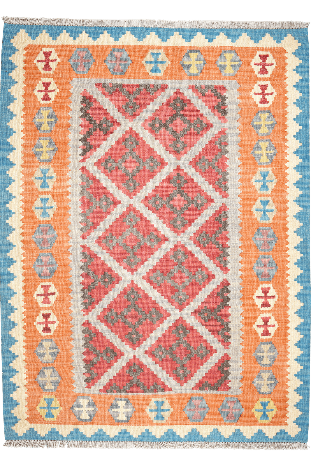 Kelim Gashgai — Handmade, 130x177 cm, Blue, 100% Virgin Wool | Main view