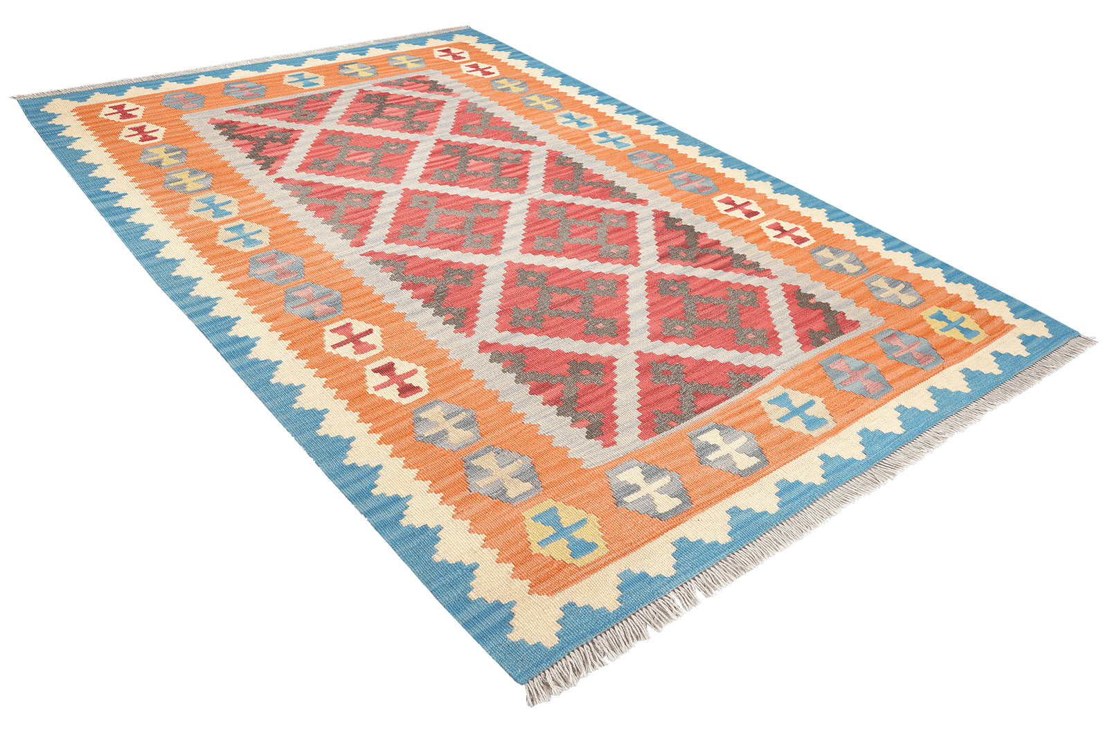 Kelim Gashgai — Handmade, 130x177 cm, Blue, 100% Virgin Wool | View 4