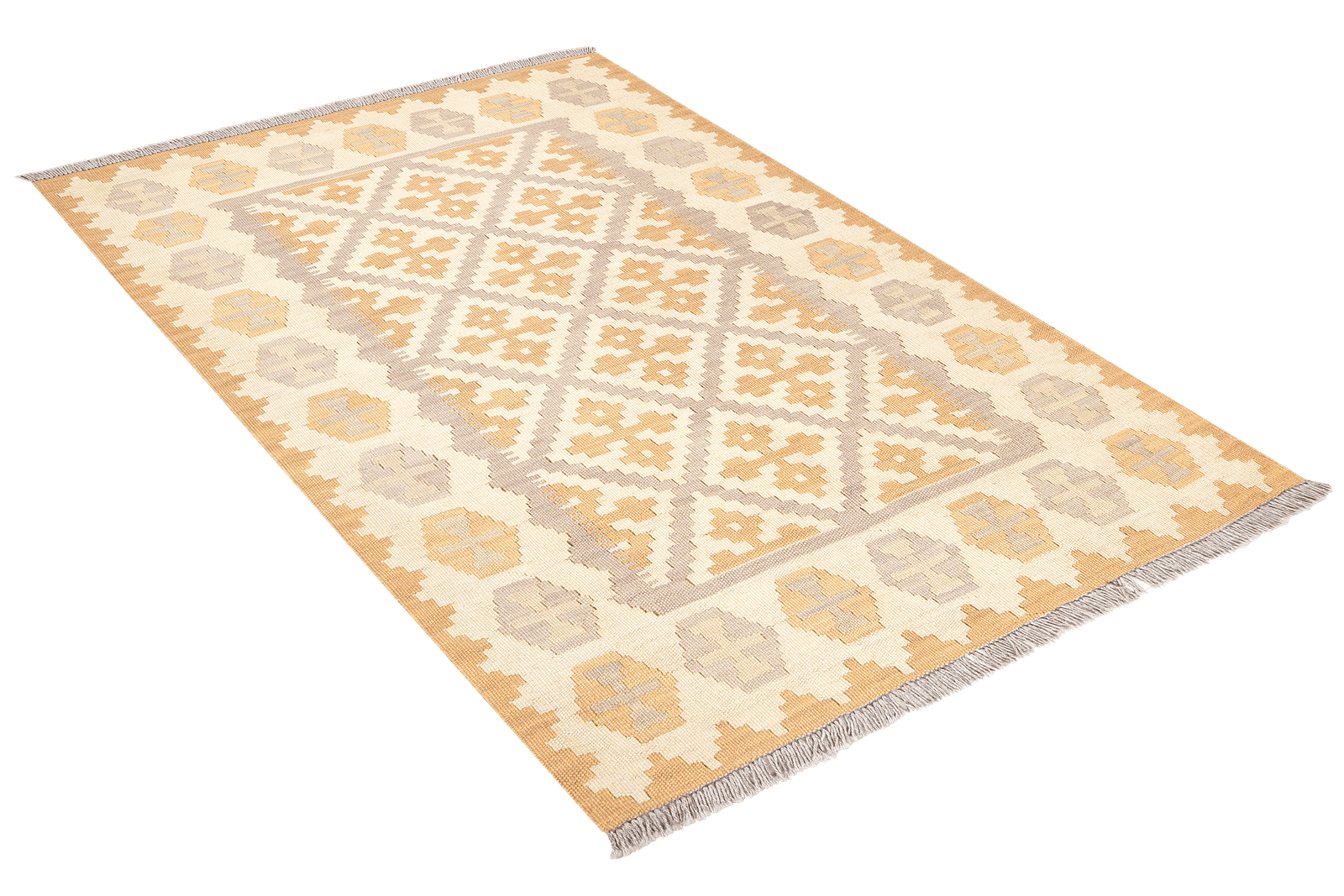 Kelim Gashgai — Handmade, 105x147 cm, Grey, 100% Virgin Wool | View 4