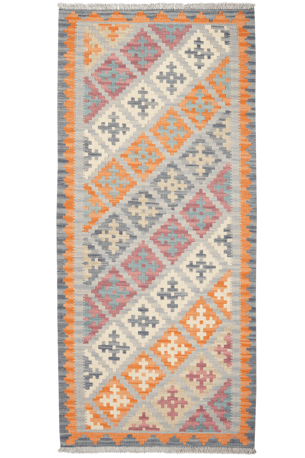 Kelim Gashgai — Handmade, 85x190 cm, Grey, 100% Virgin Wool | Main view