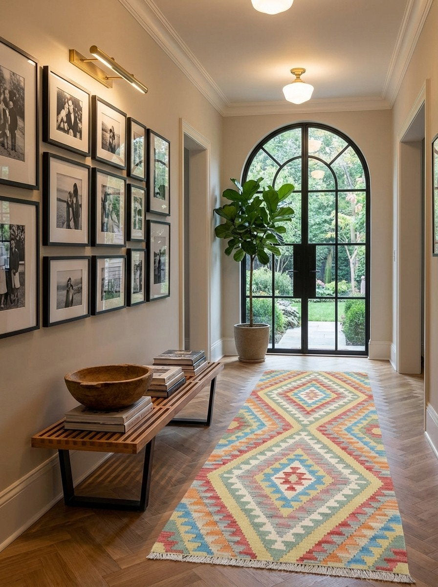 Kelim Gashgai — Handgefertigt, 199x69 cm, Bunt, 100% Virgin Wool | Detail view