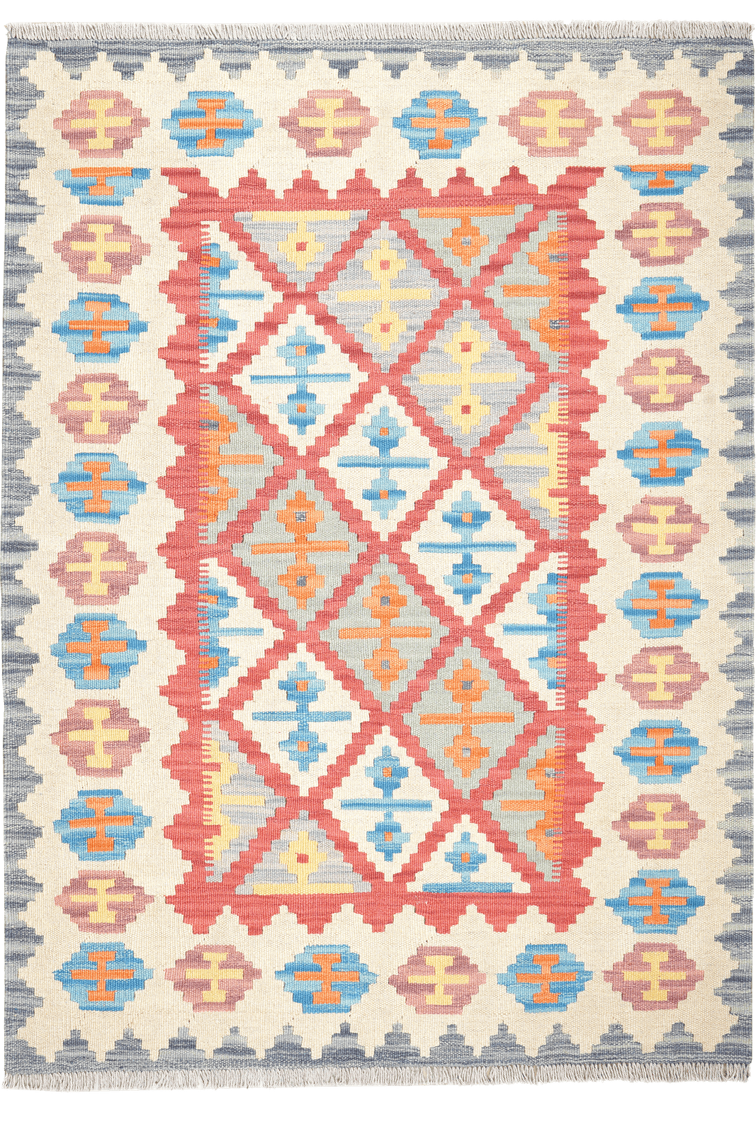 Kelim Gashgai — Handmade, 122x170 cm, Red, 100% Virgin Wool | Main view
