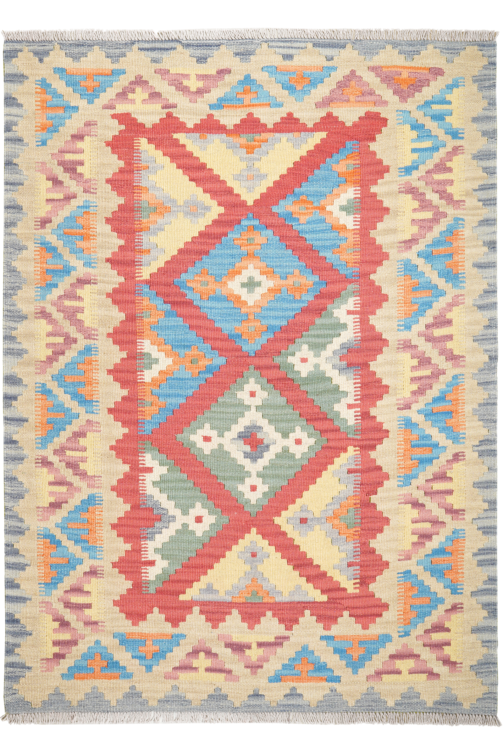 Kelim Gashgai — Handgefertigt, 171x123 cm, Beige, 100% Virgin Wool | Main view