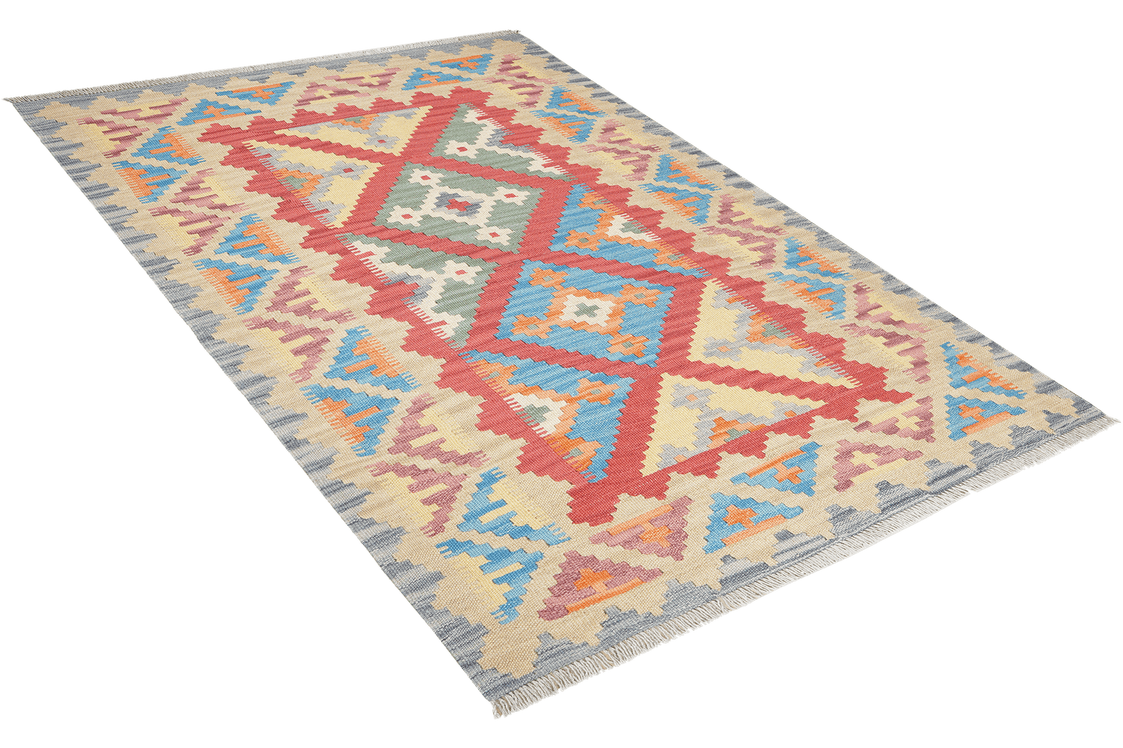 Kelim Gashgai — Handmade, 123x171 cm, Red, 100% Virgin Wool | View 4