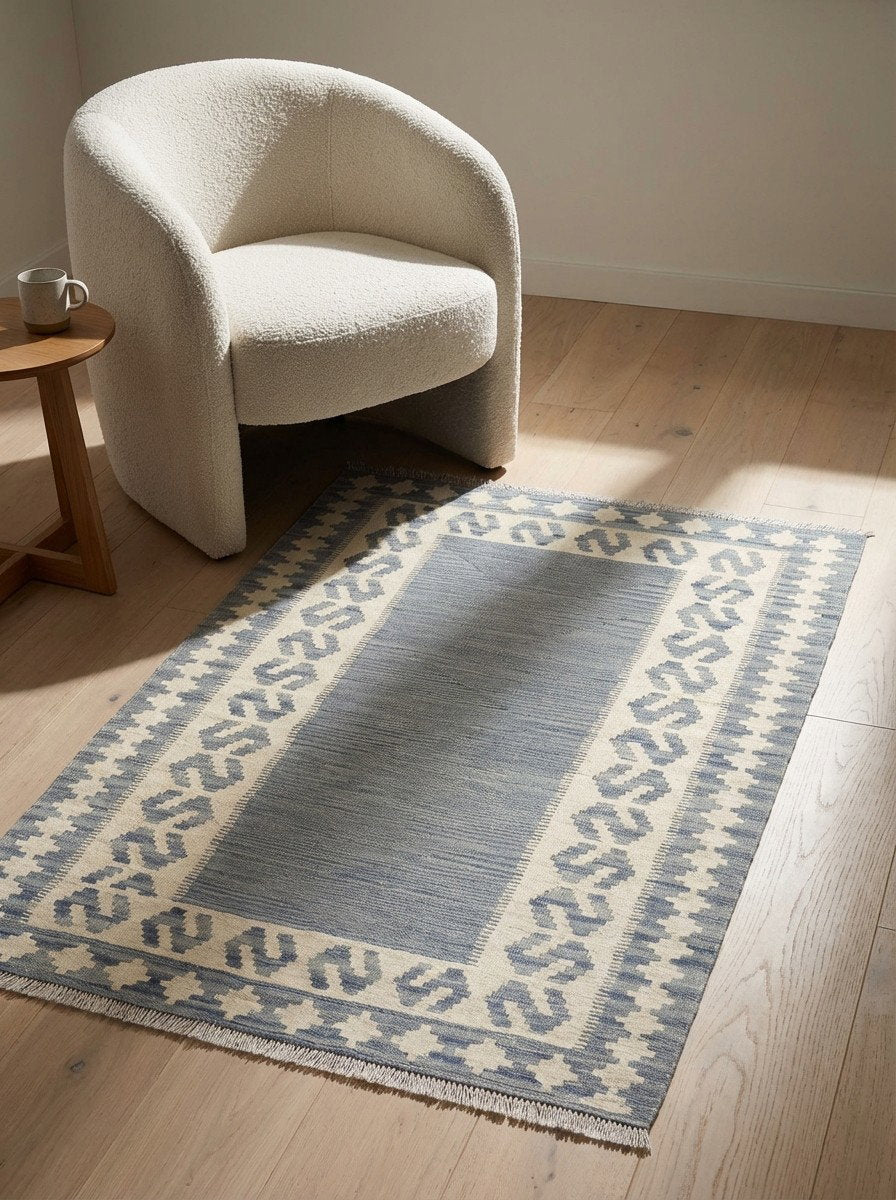 Kelim Gashgai — Handgefertigt, 148x103 cm, Beige, 100% Virgin Wool | Detail view