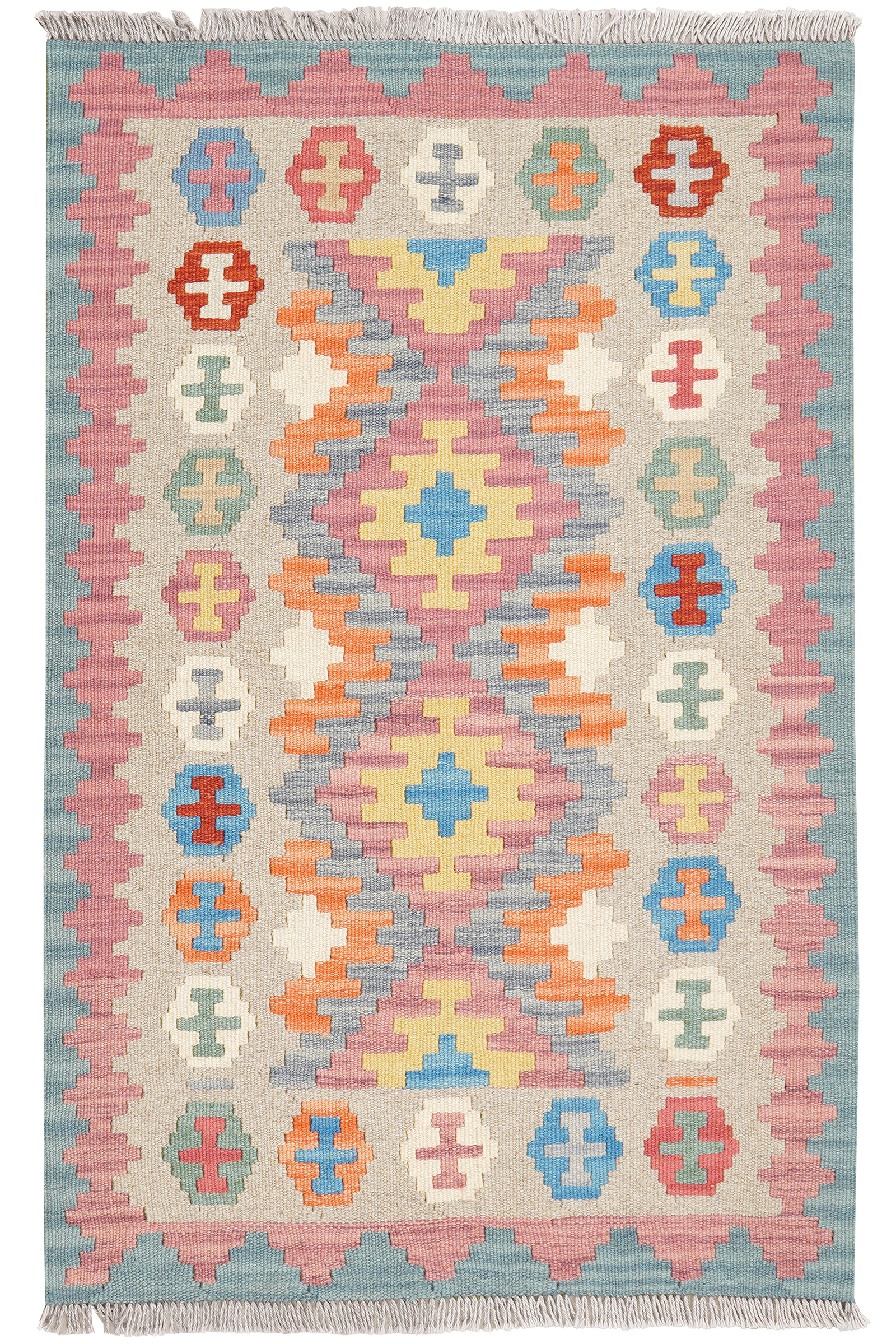 Kelim Gashgai — Handgefertigt, 127x80 cm, Rosa, 100% Virgin Wool | Main view