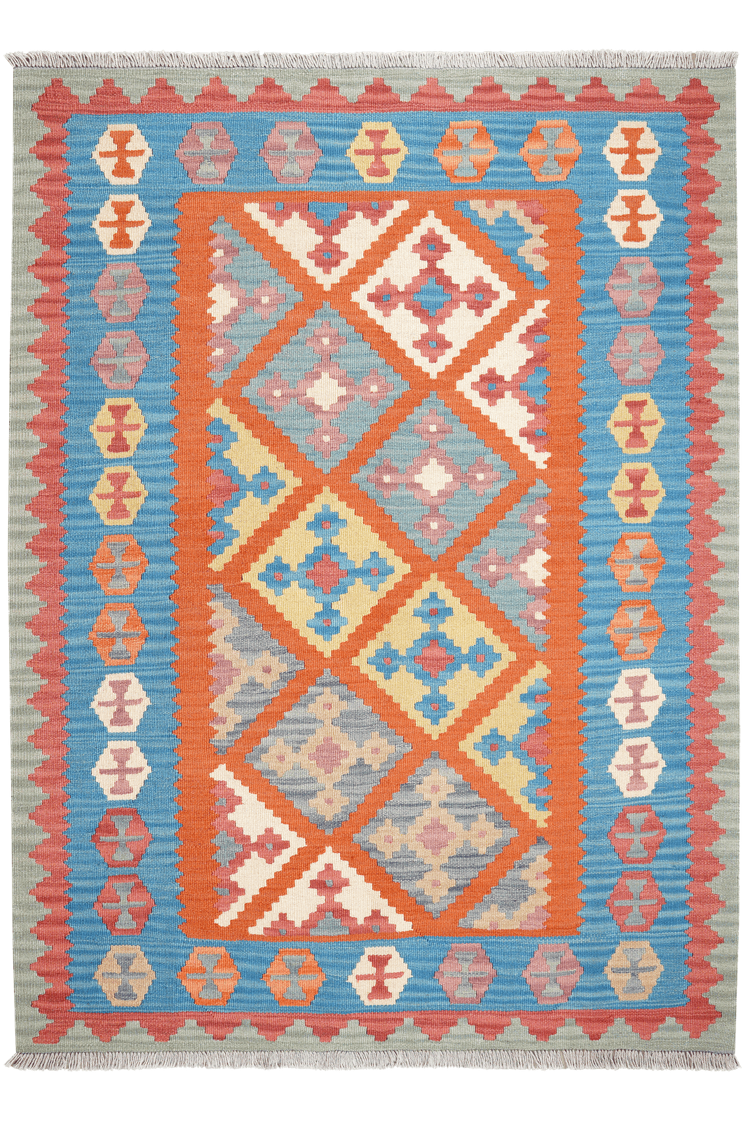 Kelim Gashgai — Handmade, 129x179 cm, Orange, 100% Virgin Wool | Main view