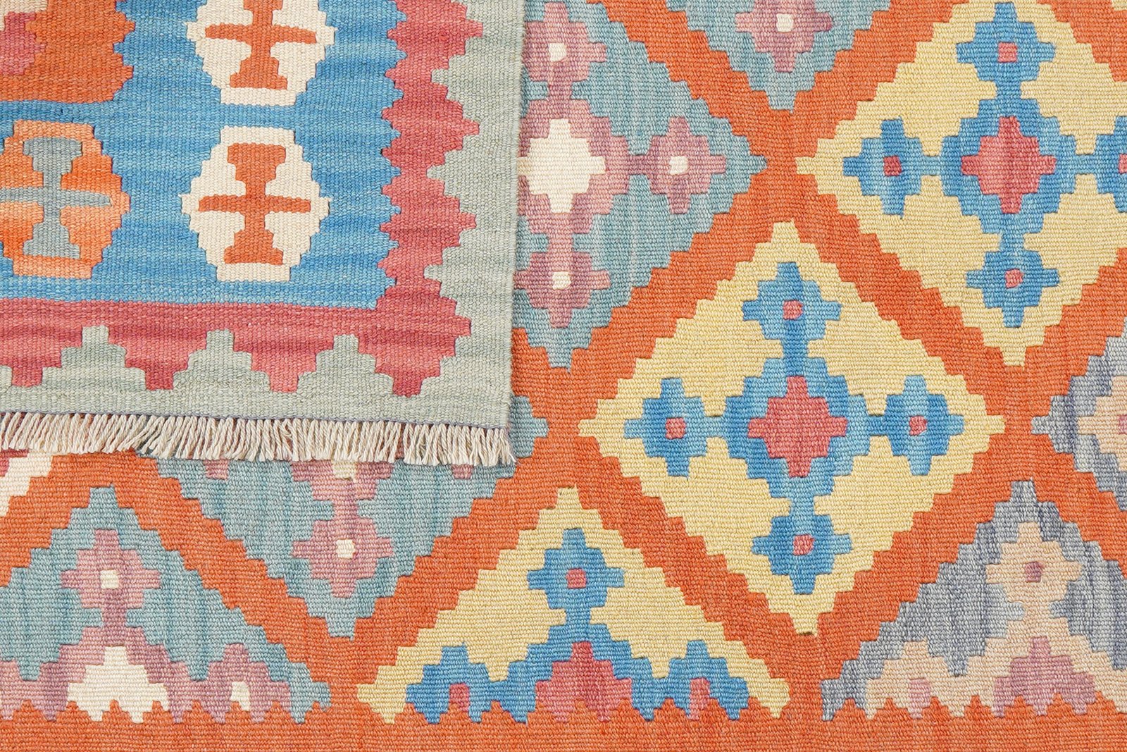 Kelim Gashgai — Handmade, 129x179 cm, Orange, 100% Virgin Wool | View 6