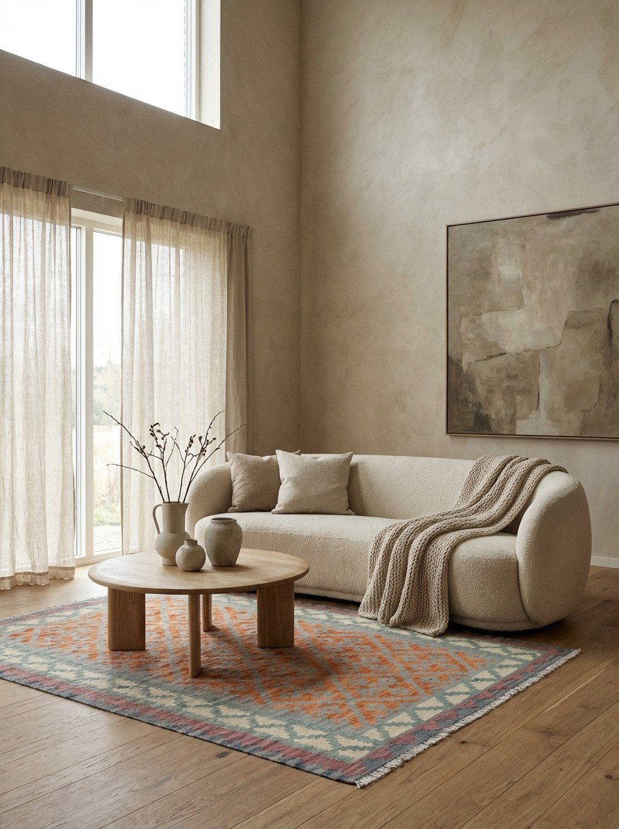 Kelim Gashgai — Handgefertigt, 172x125 cm, Grün, 100% Virgin Wool | Detail view