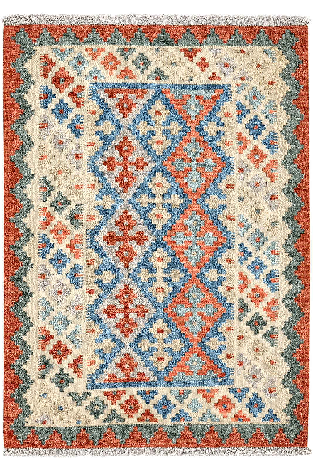 Kelim Gashgai — Handmade, 109x152 cm, Blue, 100% Virgin Wool | Main view