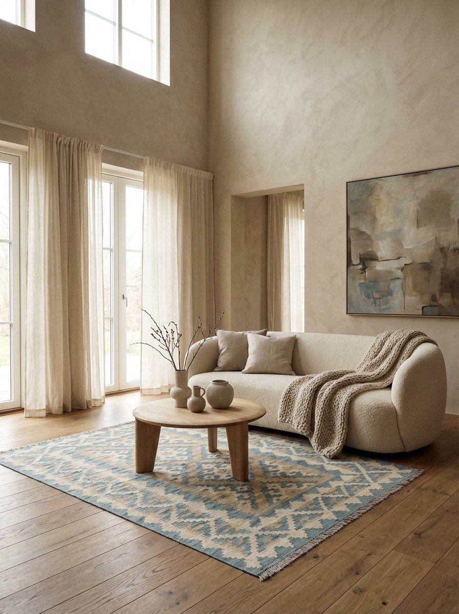 Kelim Gashgai — Handgefertigt, 166x127 cm, Beige, 100% Virgin Wool | Detail view