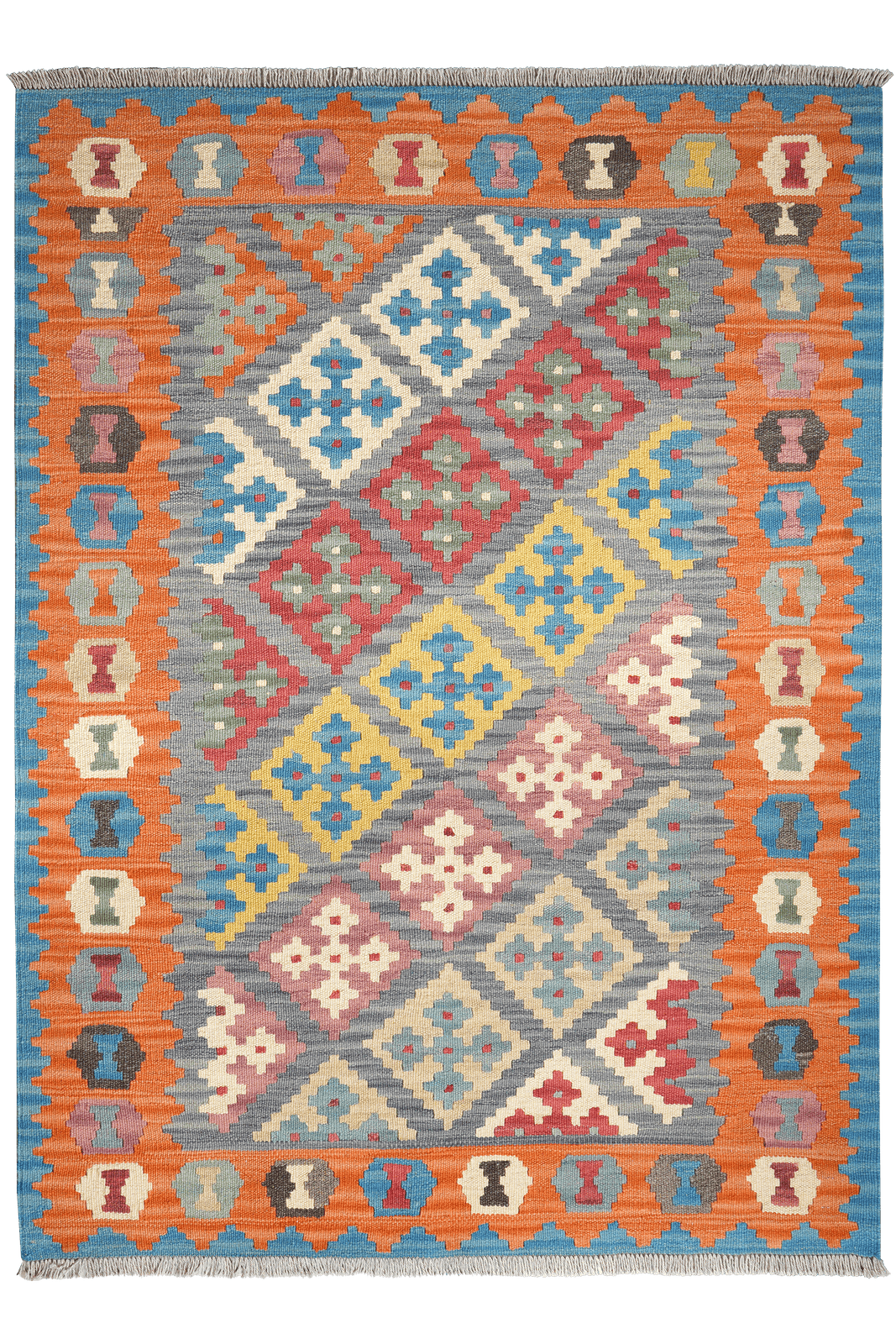 Kelim Gashgai — Handmade, 126x173 cm, Blue, 100% Virgin Wool | Main view