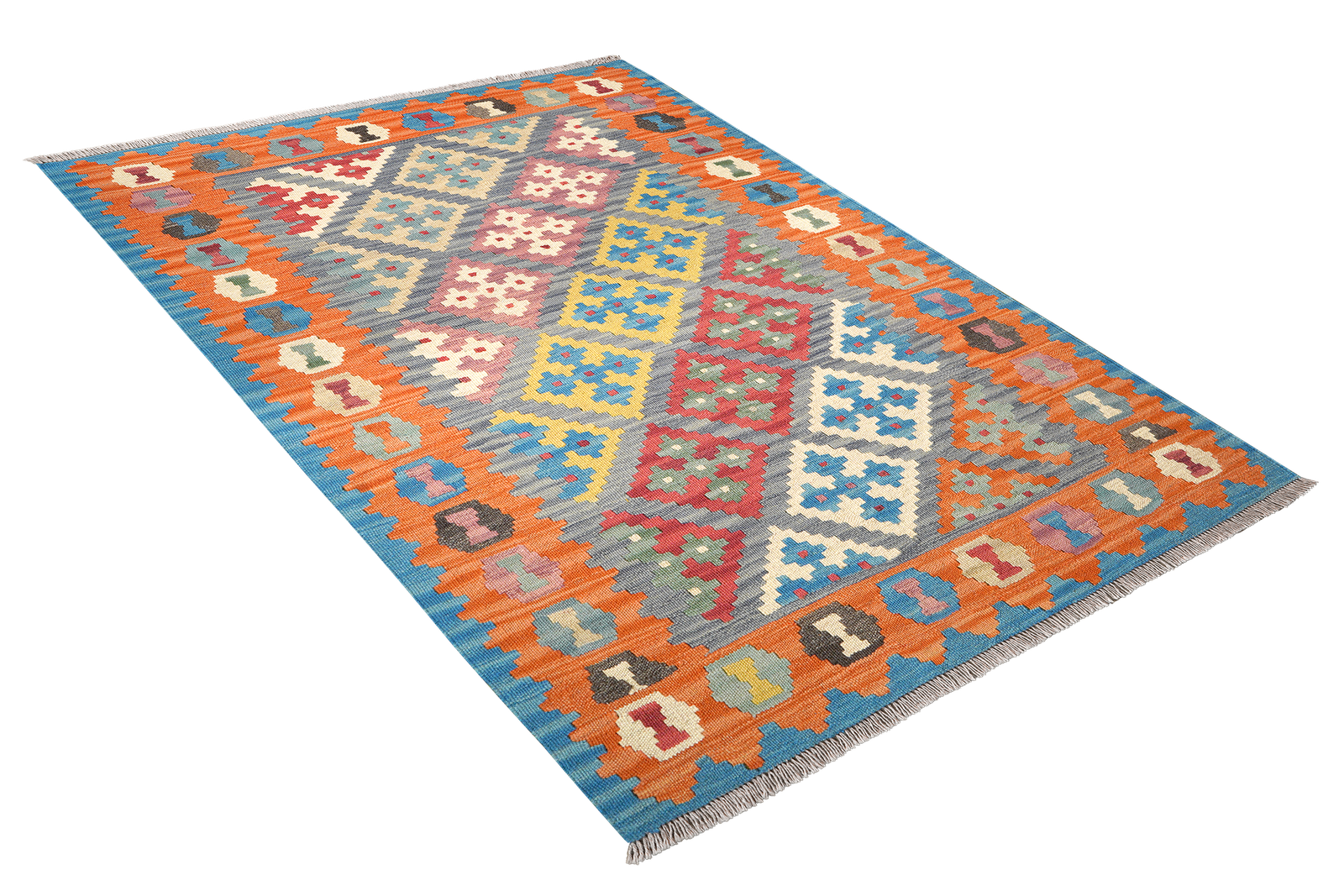 Kelim Gashgai — Handmade, 126x173 cm, Blue, 100% Virgin Wool | View 4