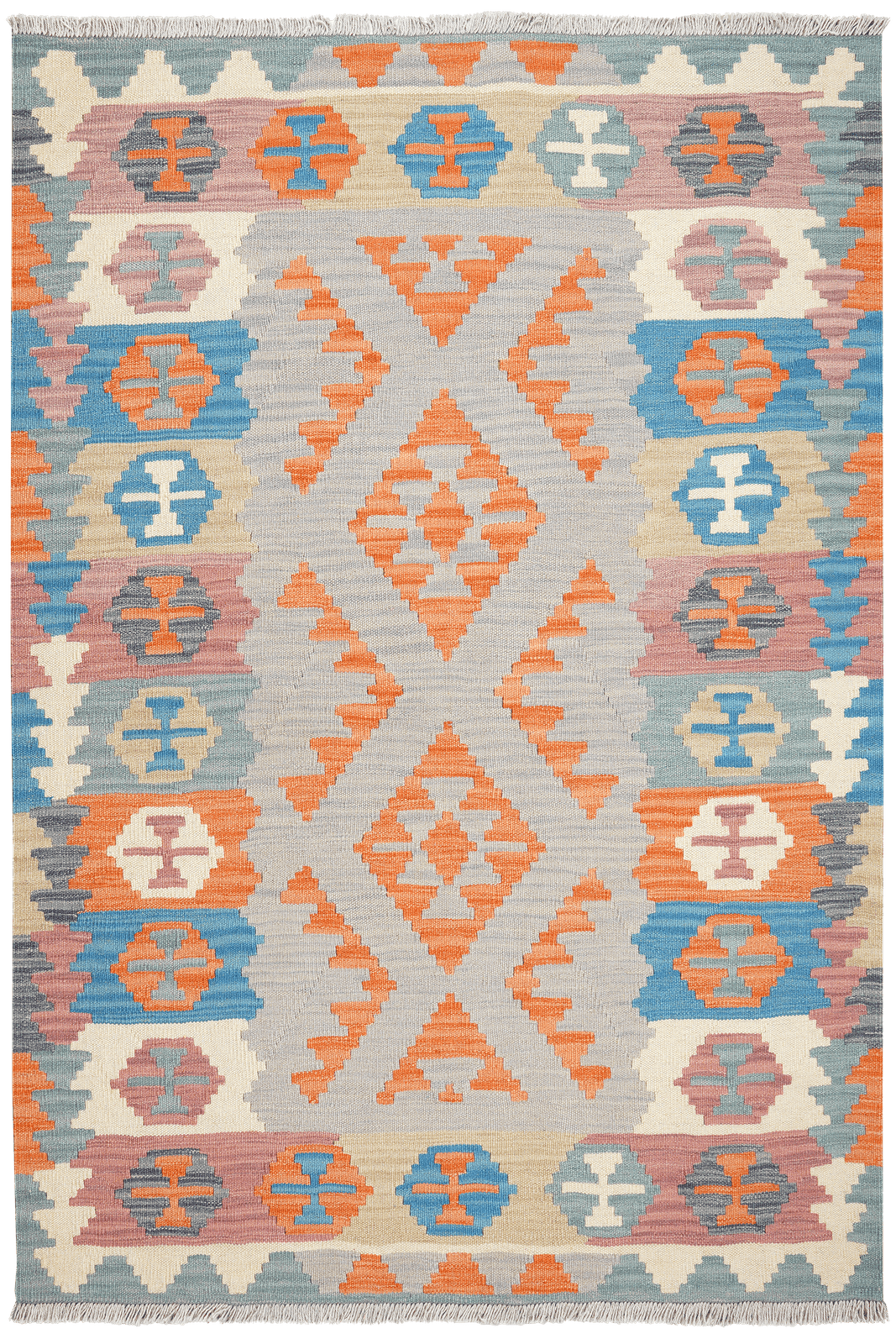 Kelim Gashgai — Handmade, 127x184 cm, Grey, 100% Virgin Wool | Main view