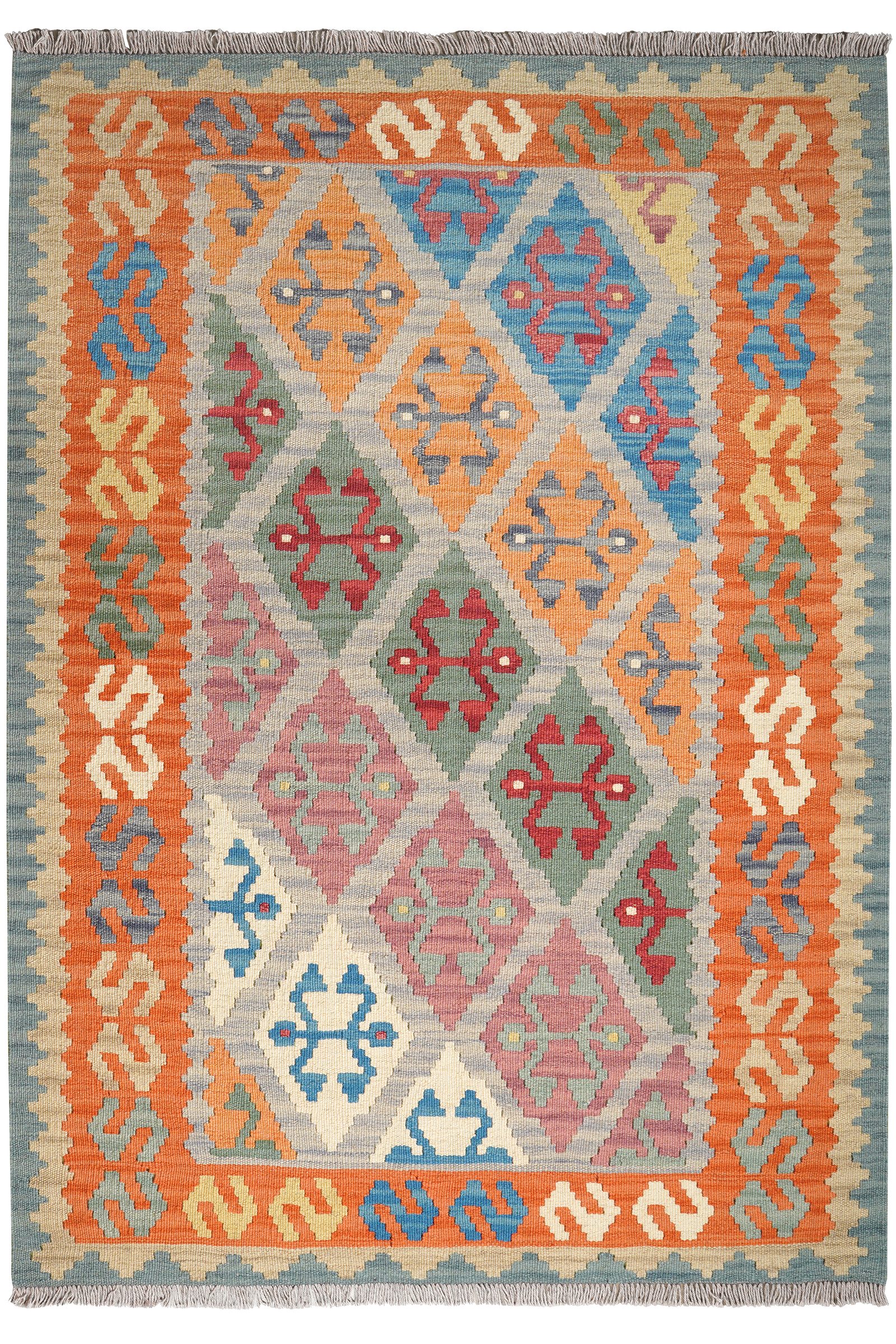 Kelim Gashgai — Handgefertigt, 176x125 cm, Orange, 100% Virgin Wool | Main view
