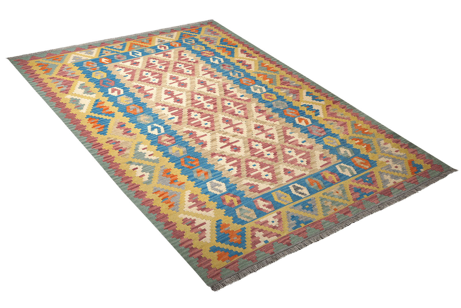 Kelim Gashgai — Handmade, 182x242 cm, Beige, 100% Virgin Wool | View 4