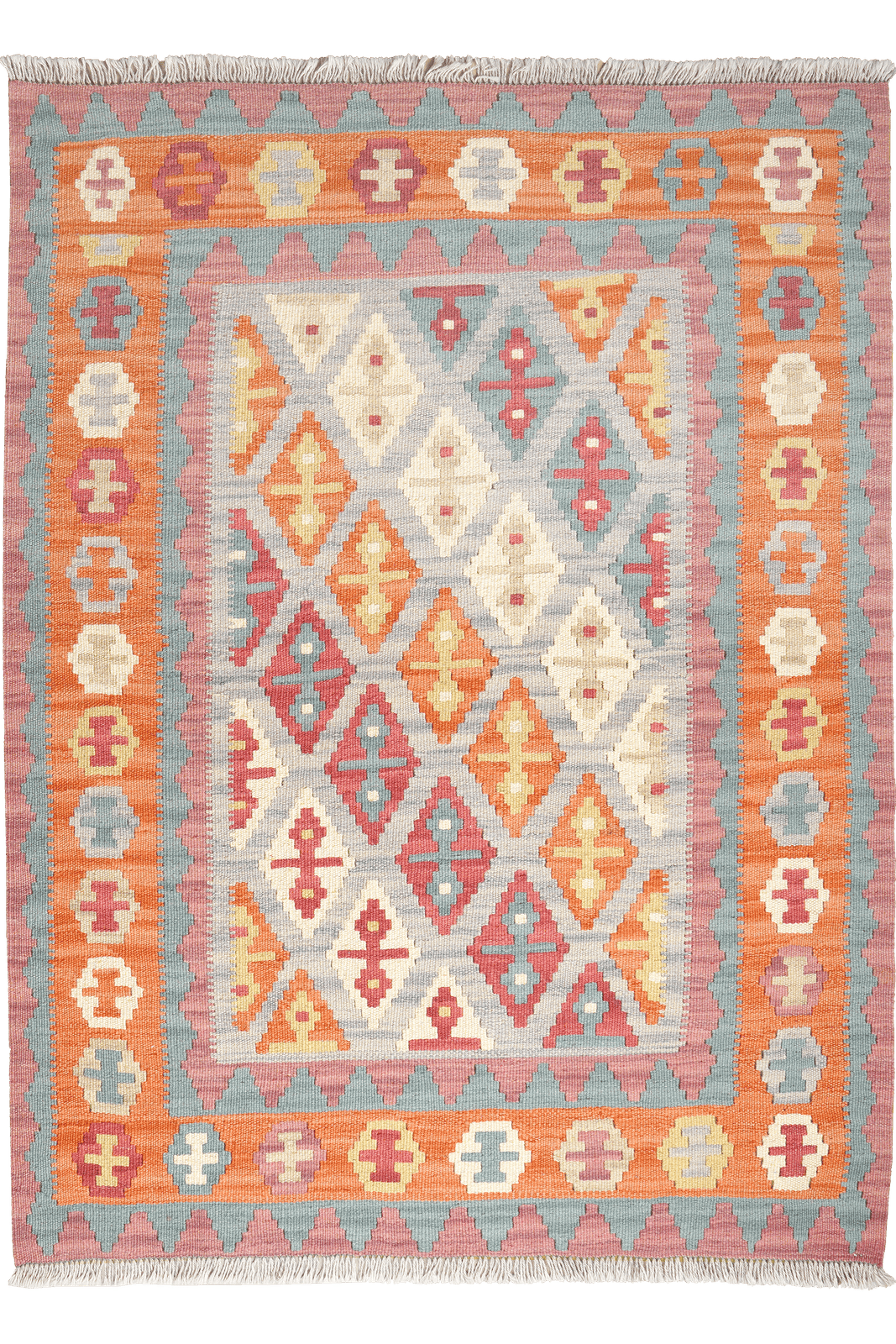 Kelim Gashgai — Handmade, 109x148 cm, Grey, 100% Virgin Wool | Main view