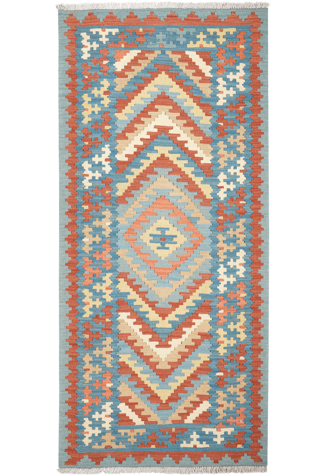 Kelim Gashgai — Handmade, 88x194 cm, Blue, 100% Virgin Wool | Main view