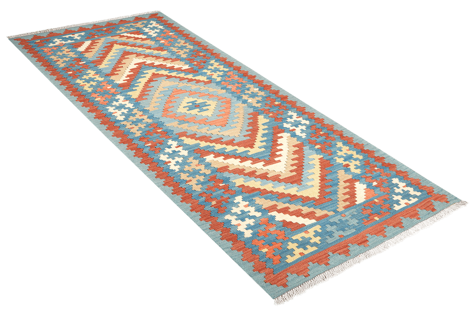 Kelim Gashgai — Handmade, 88x194 cm, Blue, 100% Virgin Wool | View 4