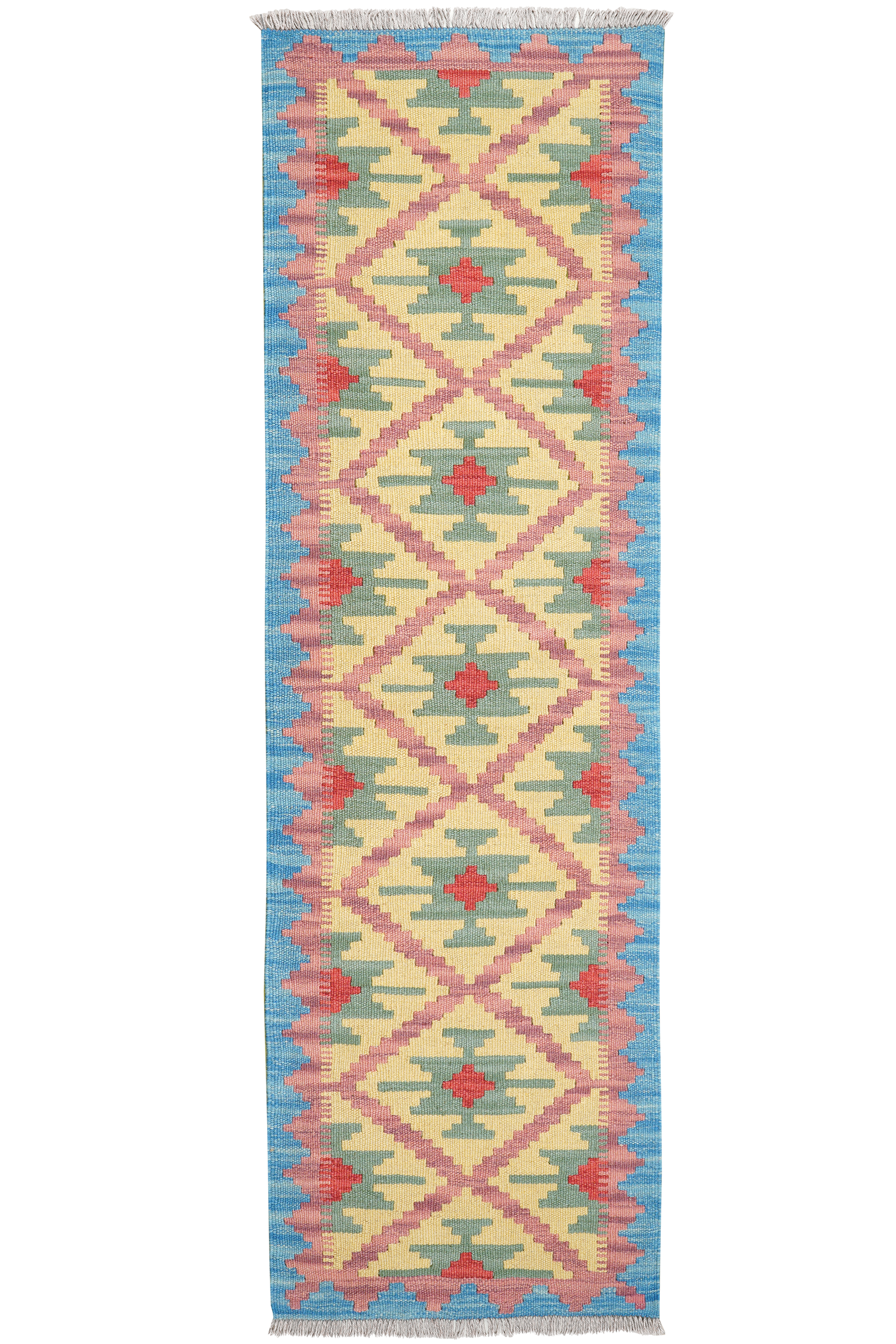 Kelim Gashgai — Handgefertigt, 198x60 cm, Blau, 100% Virgin Wool | Main view