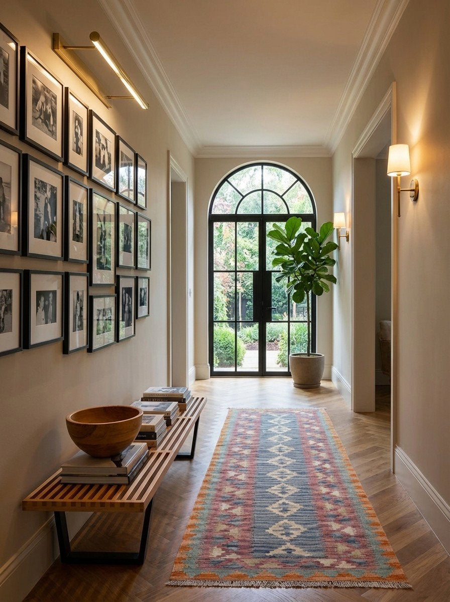 Kelim Gashgai — Handgefertigt, 206x64 cm, Bunt, 100% Virgin Wool | Detail view