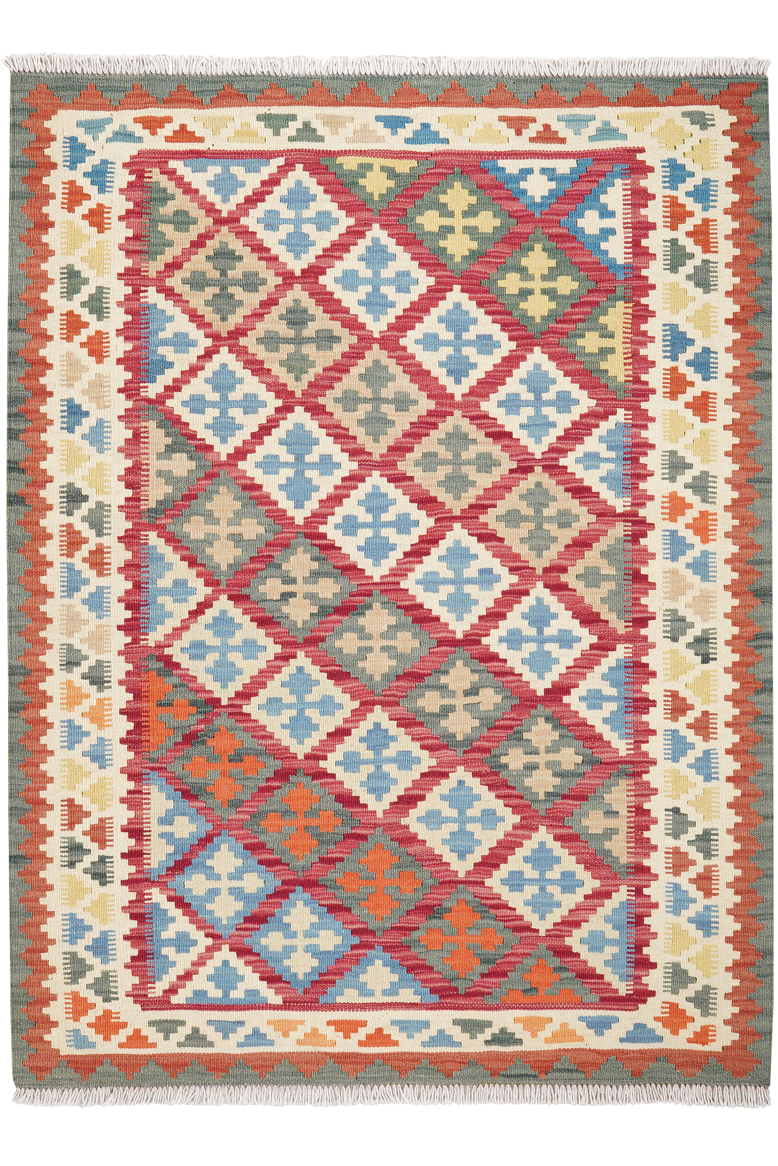 Kelim Gashgai — Handgefertigt, 146x110 cm, Beige, 100% Virgin Wool | Main view