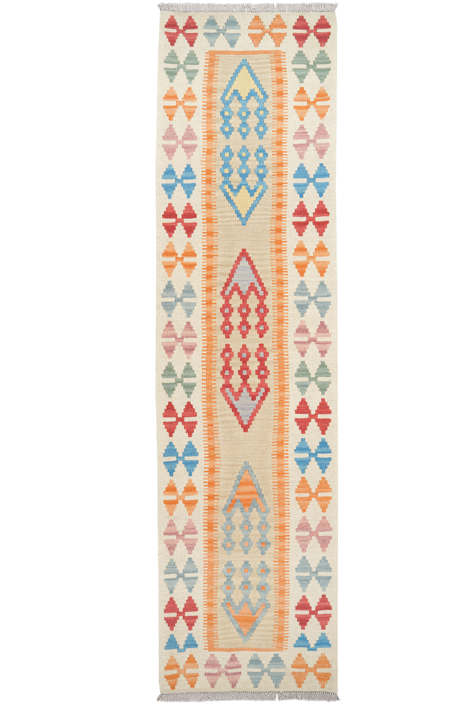 Kelim Gashgai — Handgefertigt, 244x63 cm, Beige, 100% Virgin Wool | Main view