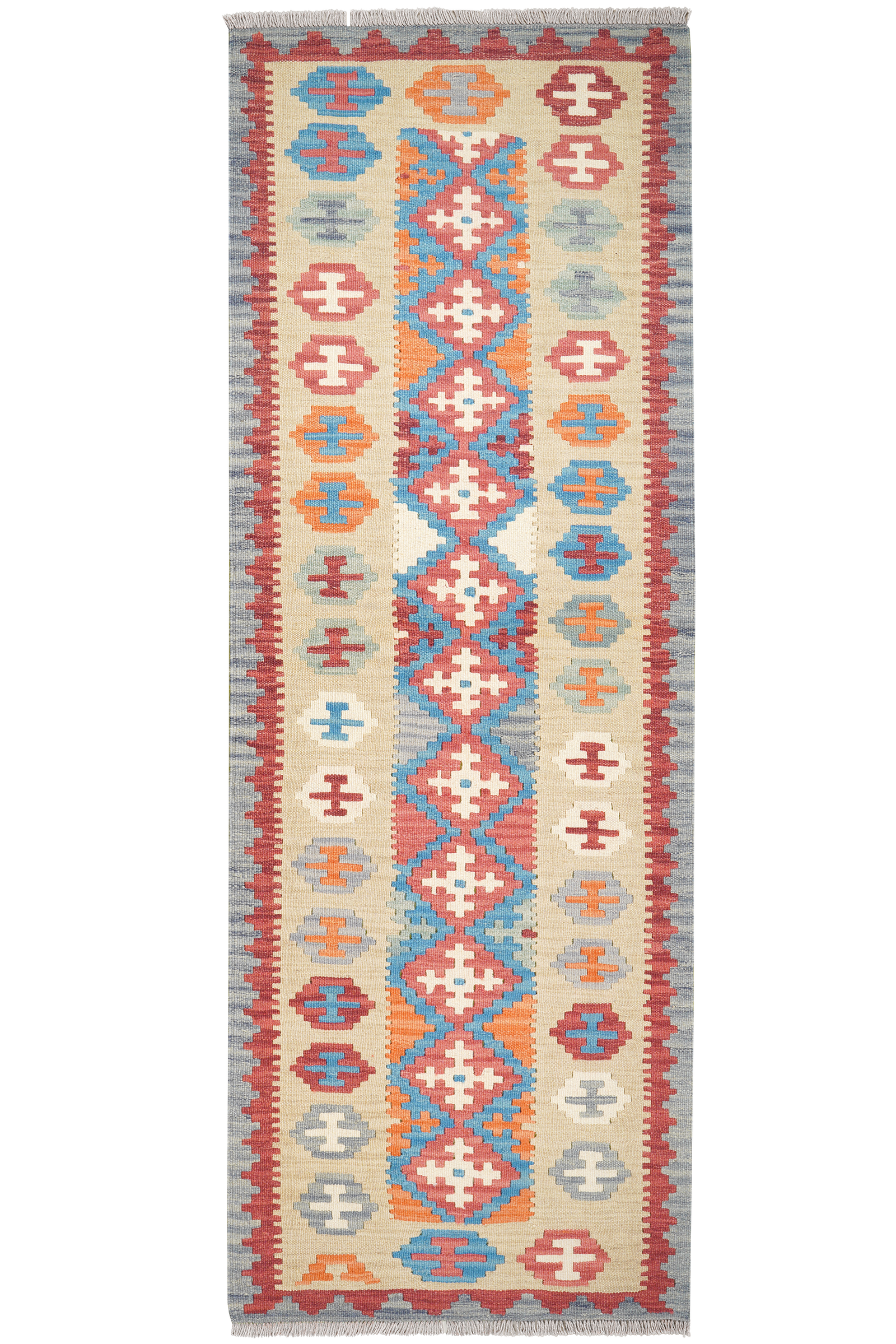 Kelim Gashgai — Handgefertigt, 240x84 cm, Beige, 100% Virgin Wool | Main view